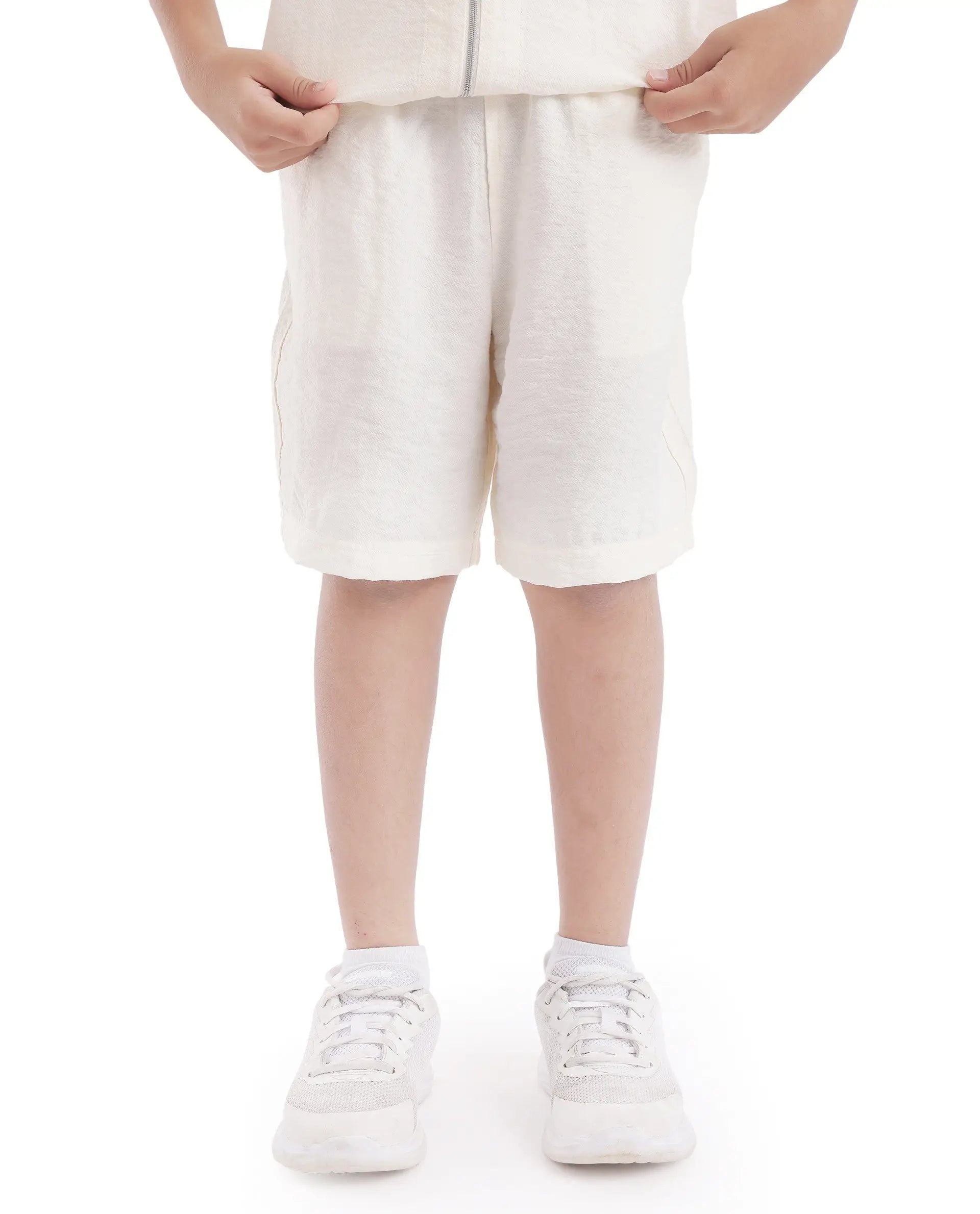 Rare Ones Kids Cosd Off White Viscose Fabric Drawstring Closure Solid Shorts
