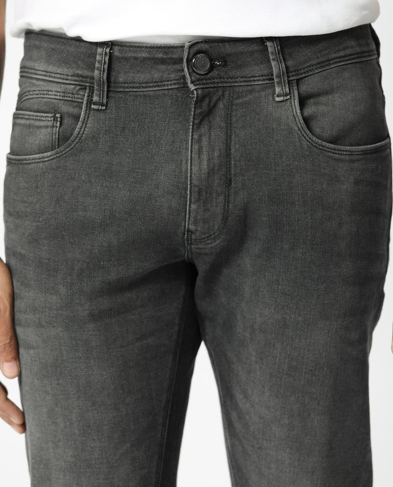 Rare Rabbit Men's Cosmog Black Mid Wash Mid-Rise Slim Fit Jeans