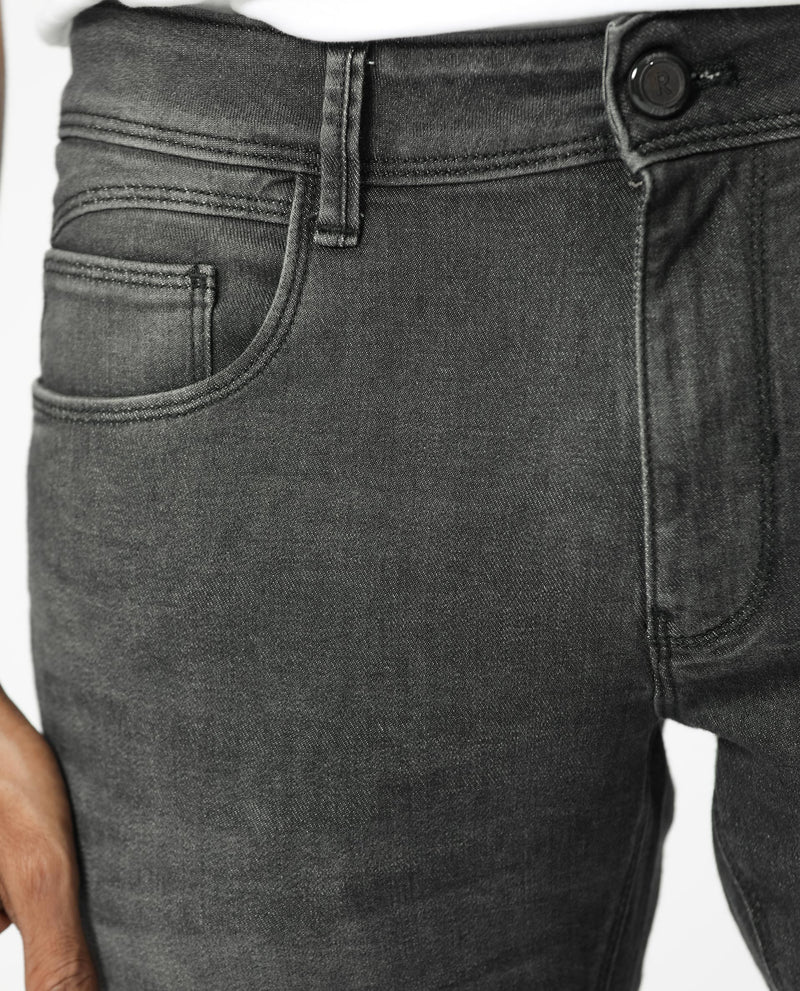 Rare Rabbit Men's Cosmog Black Mid Wash Mid-Rise Slim Fit Jeans
