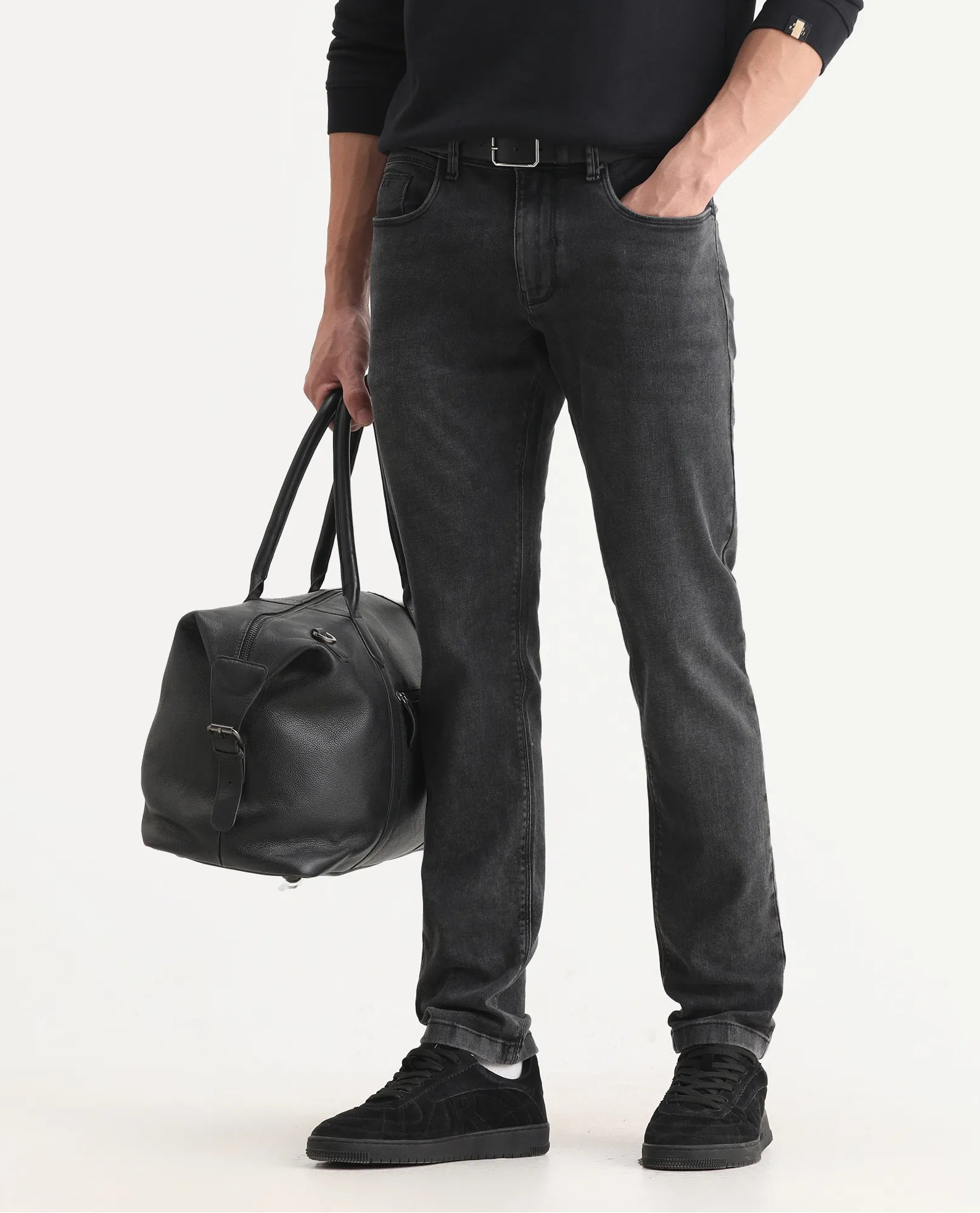 Rare Rabbit Men's Cosmog-1 Dark Grey Cotton Blend Fabric Hawk Slim Plain Jeans