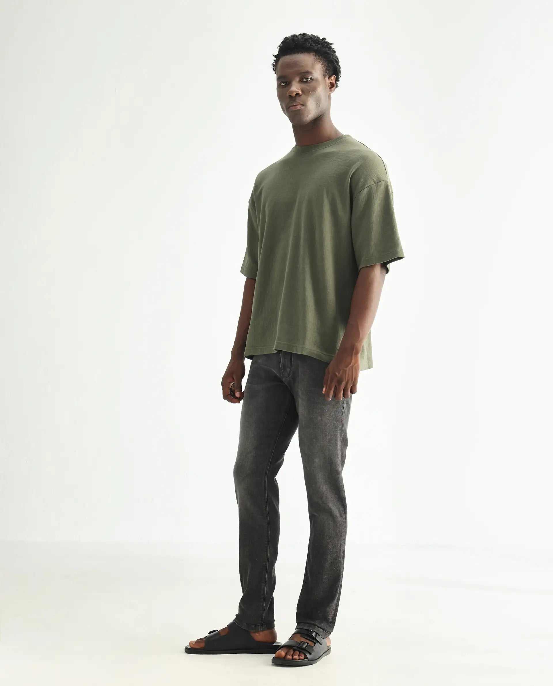 Rare Rabbit Men's Cosmog Black Cotton Plain Hawk Slim Fit Jeans