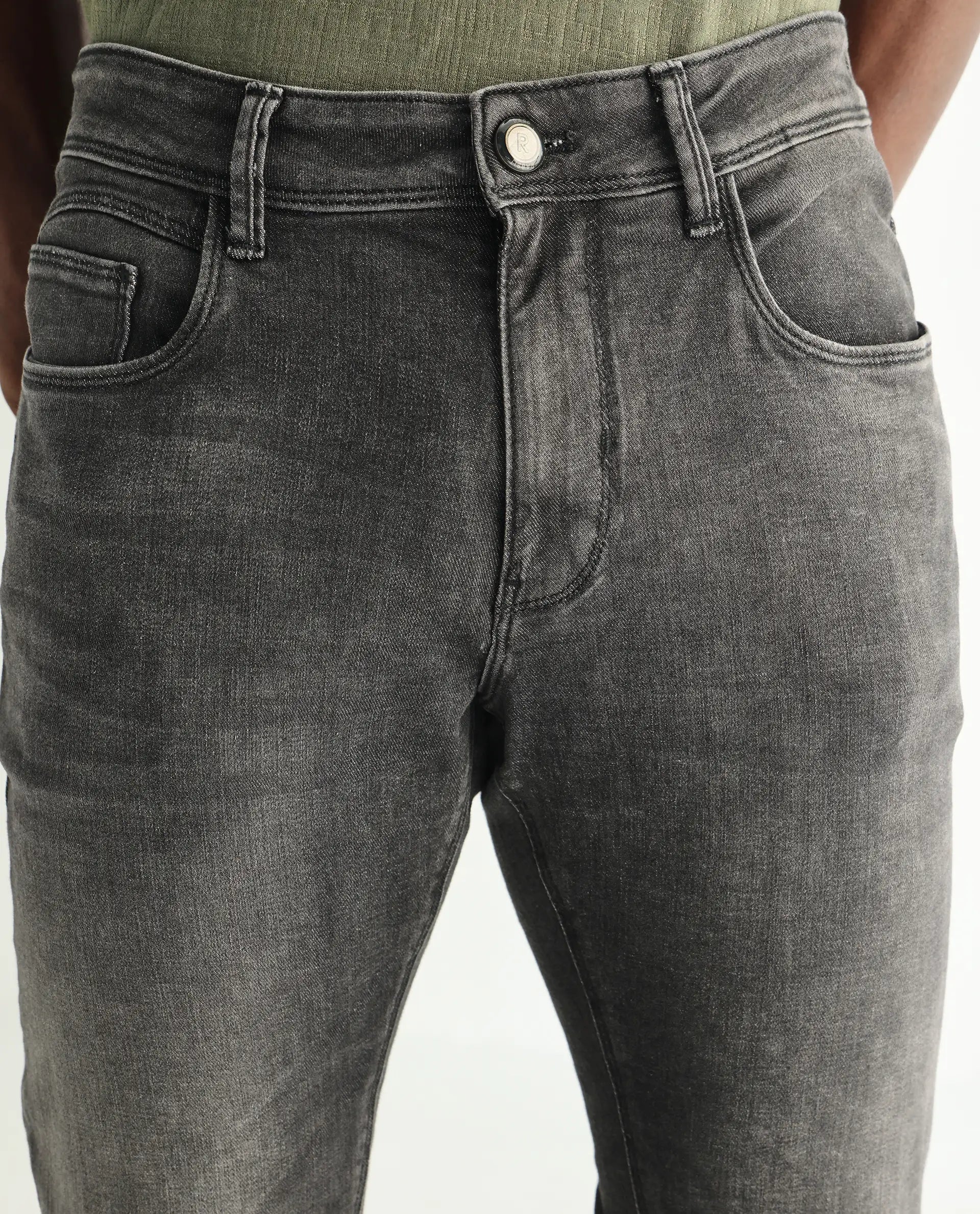 Rare Rabbit Men's Cosmog Black Cotton Plain Hawk Slim Fit Jeans