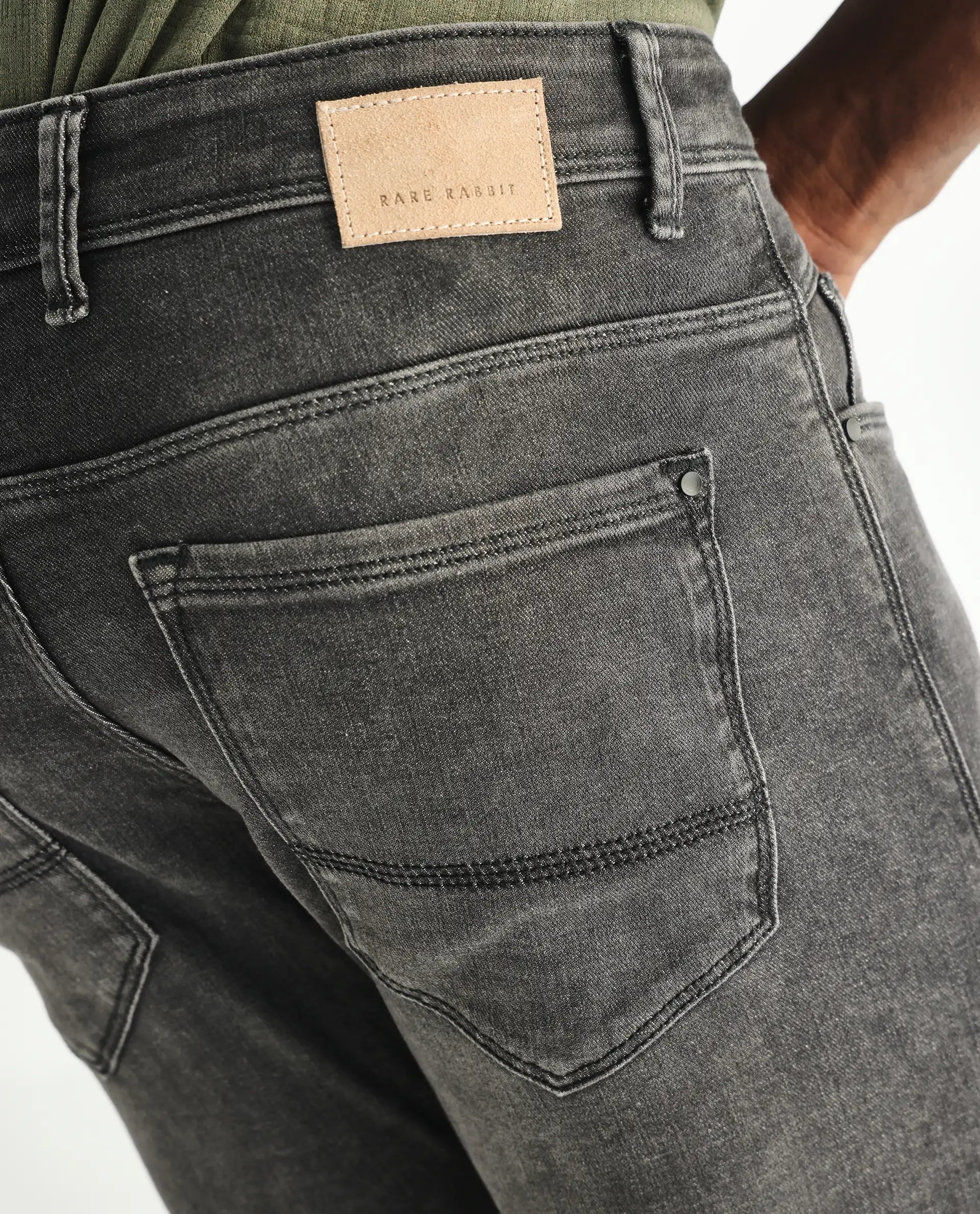 Rare Rabbit Men's Cosmog Black Cotton Plain Hawk Slim Fit Jeans
