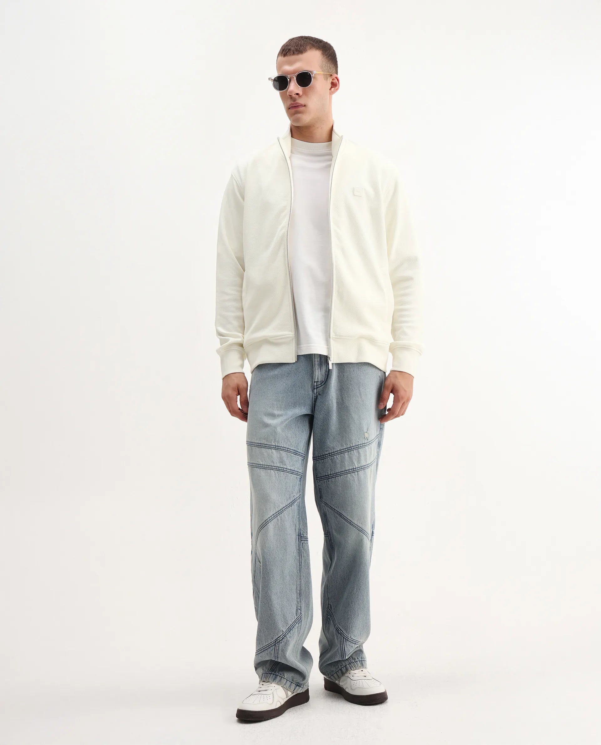 Rare Rabbit Men's Costo-J-S26 Off White Cotton Blend Fabric Full Sleeve High Neck Relaxed Fit Plain Sweatshirt