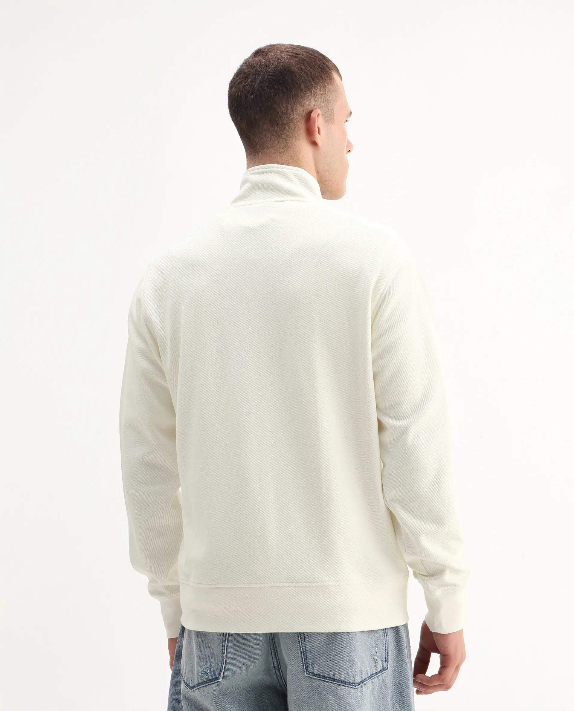 Rare Rabbit Men's Costo-J-S26 Off White Cotton Blend Fabric Full Sleeve High Neck Relaxed Fit Plain Sweatshirt