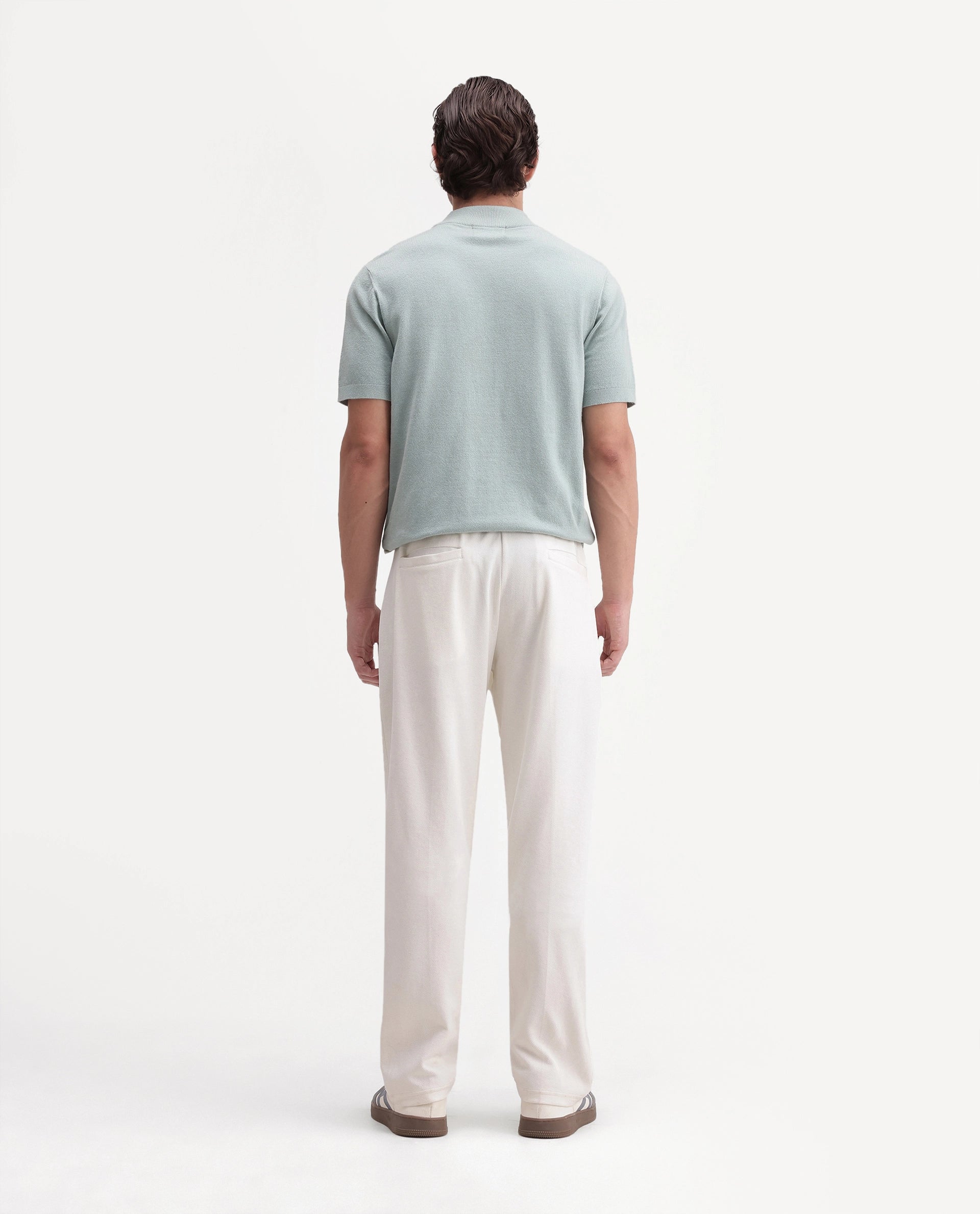 Rare Rabbit Men's Costo-T-A26 Off White Cotton Blend Relaxed Plain Track Pant