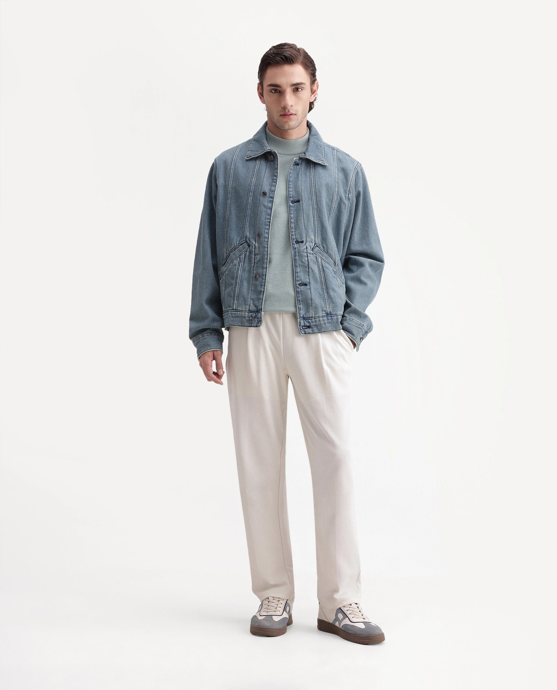 Rare Rabbit Men's Costo-T-A26 Off White Cotton Blend Relaxed Plain Track Pant