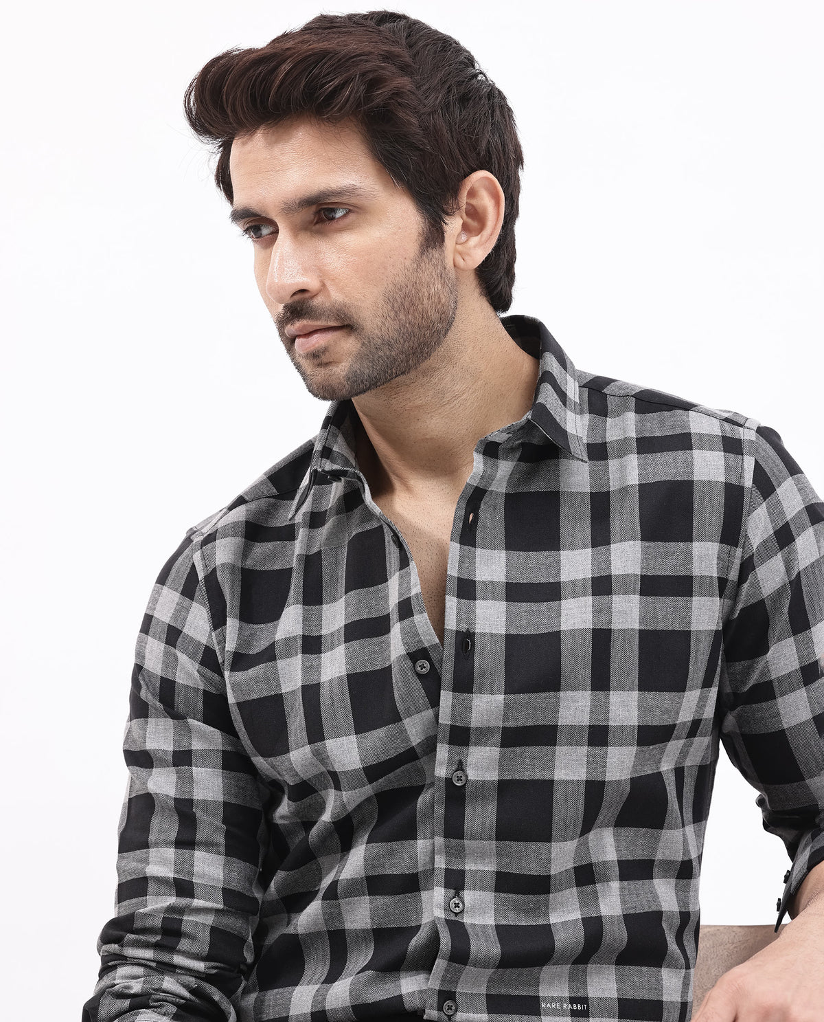 Rare Rabbit Mens Costy Black Cotton Fabric Full Sleeve Regular Fit Checks Shirt