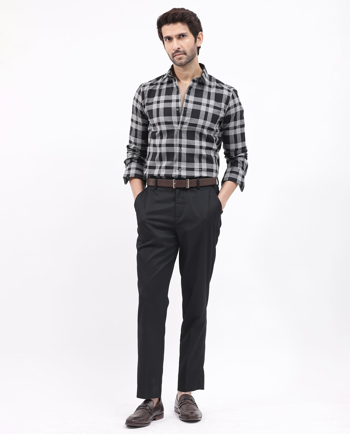 Rare Rabbit Mens Costy Black Cotton Fabric Full Sleeve Regular Fit Checks Shirt