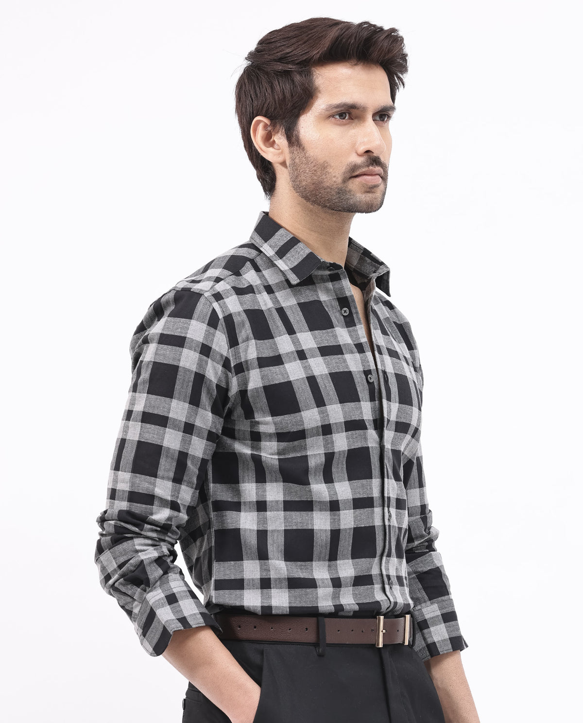Rare Rabbit Mens Costy Black Cotton Fabric Full Sleeve Regular Fit Checks Shirt