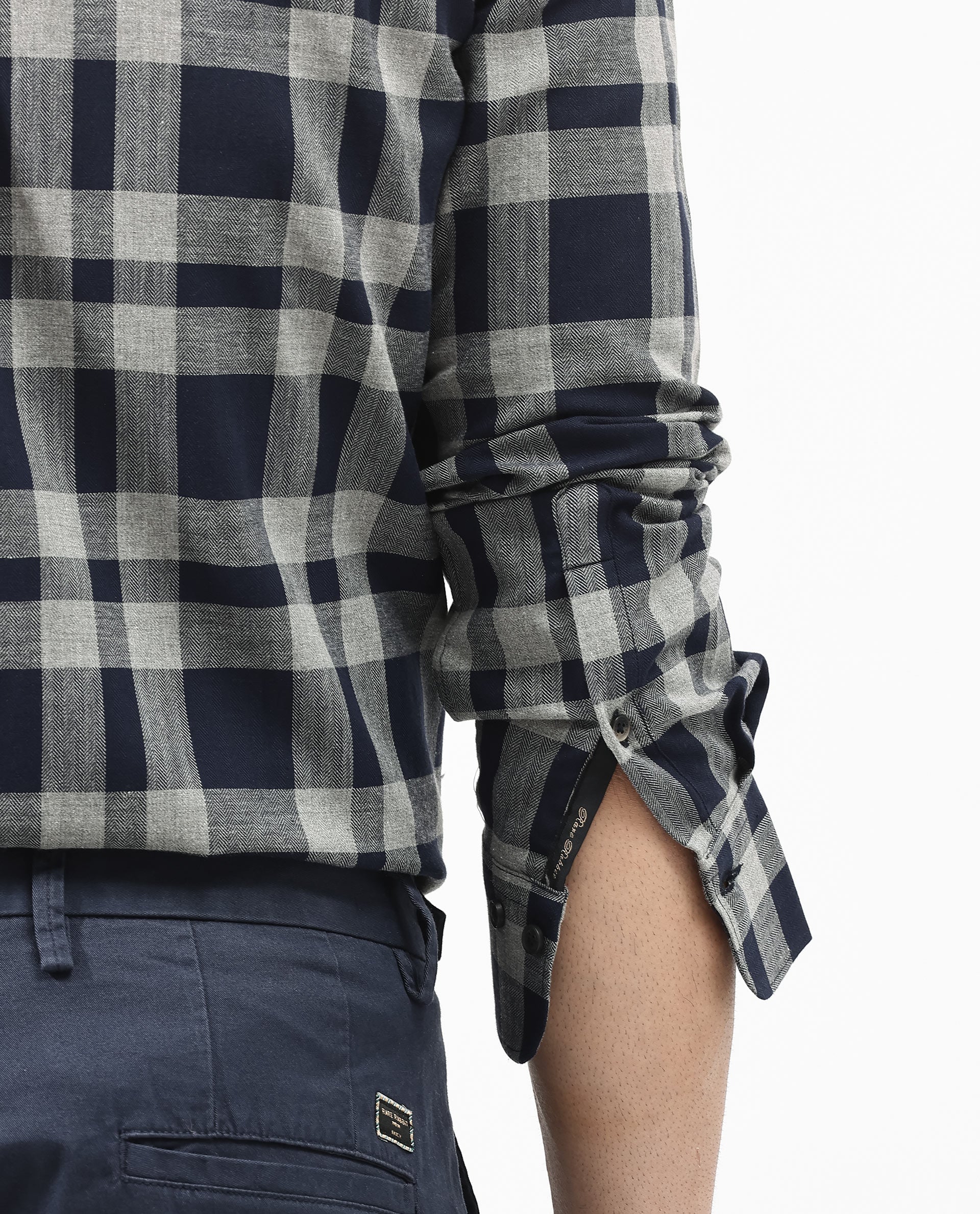 Rare Rabbit Mens Costy Navy Cotton Fabric Full Sleeve Regular Fit Checks Shirt