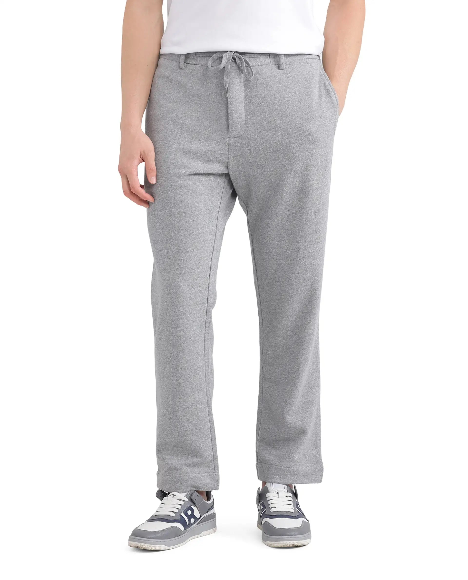 Rare Rabbit Men Couver Grey Polyester Rayon Fabric Plain Track Pant