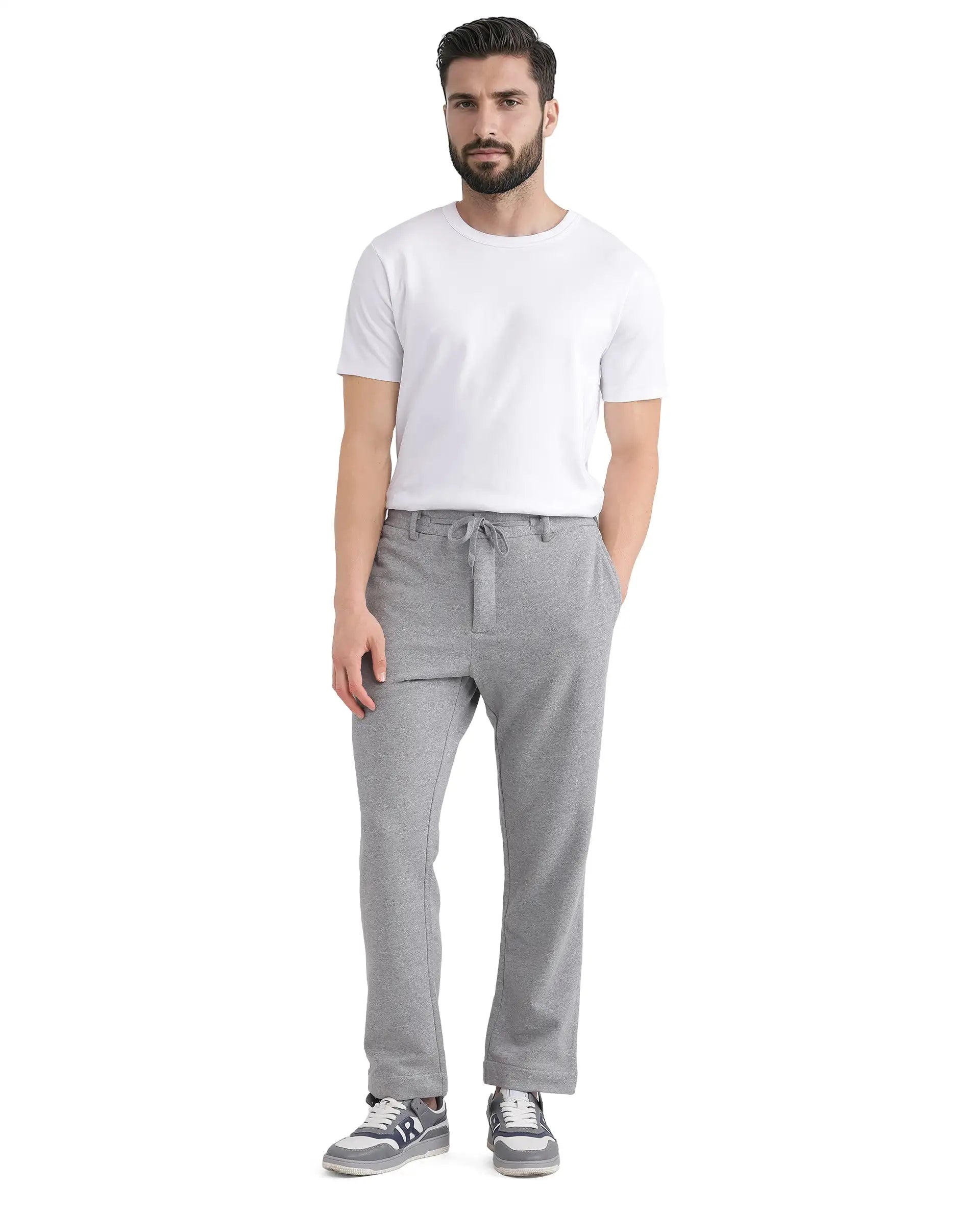 Rare Rabbit Men Couver Grey Polyester Rayon Fabric Plain Track Pant