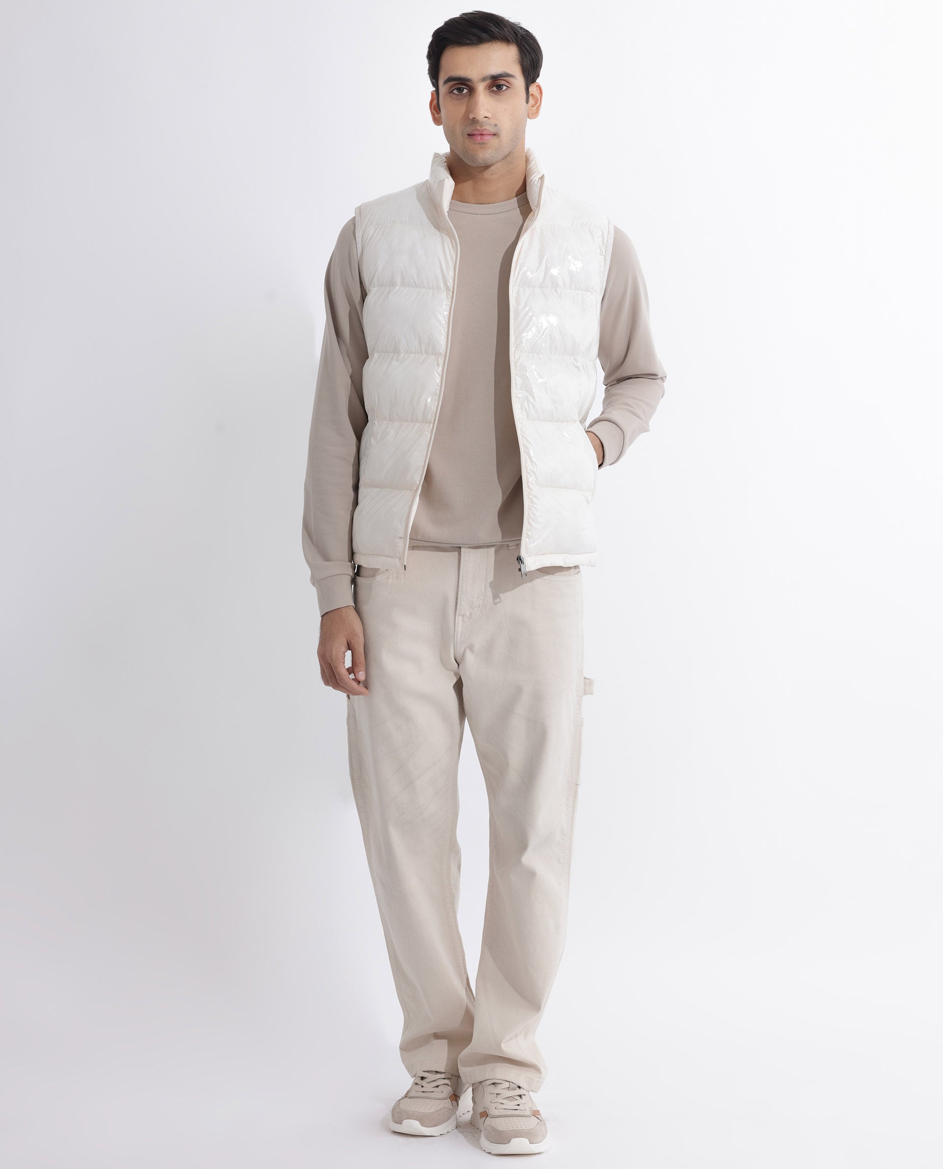 Rare Rabbit Men's Cover Off White High Neck Quilted Puffer Jacket