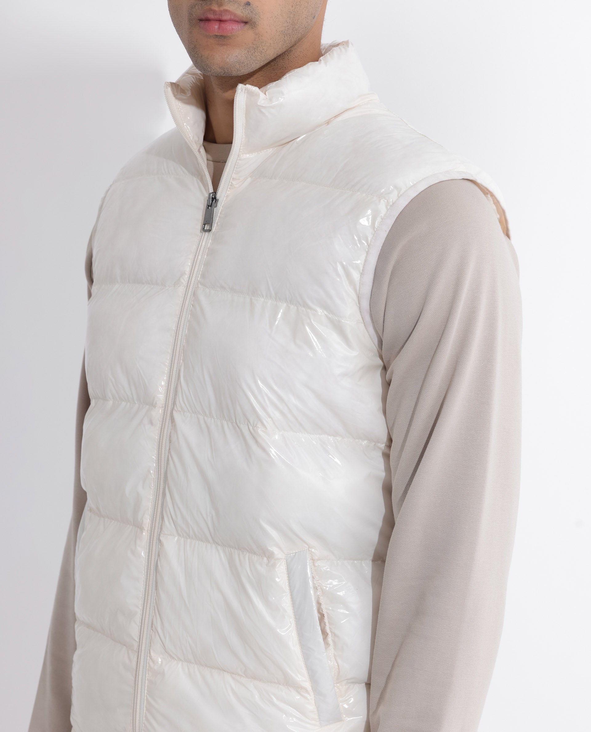Rare Rabbit Men's Cover Off White High Neck Quilted Puffer Jacket