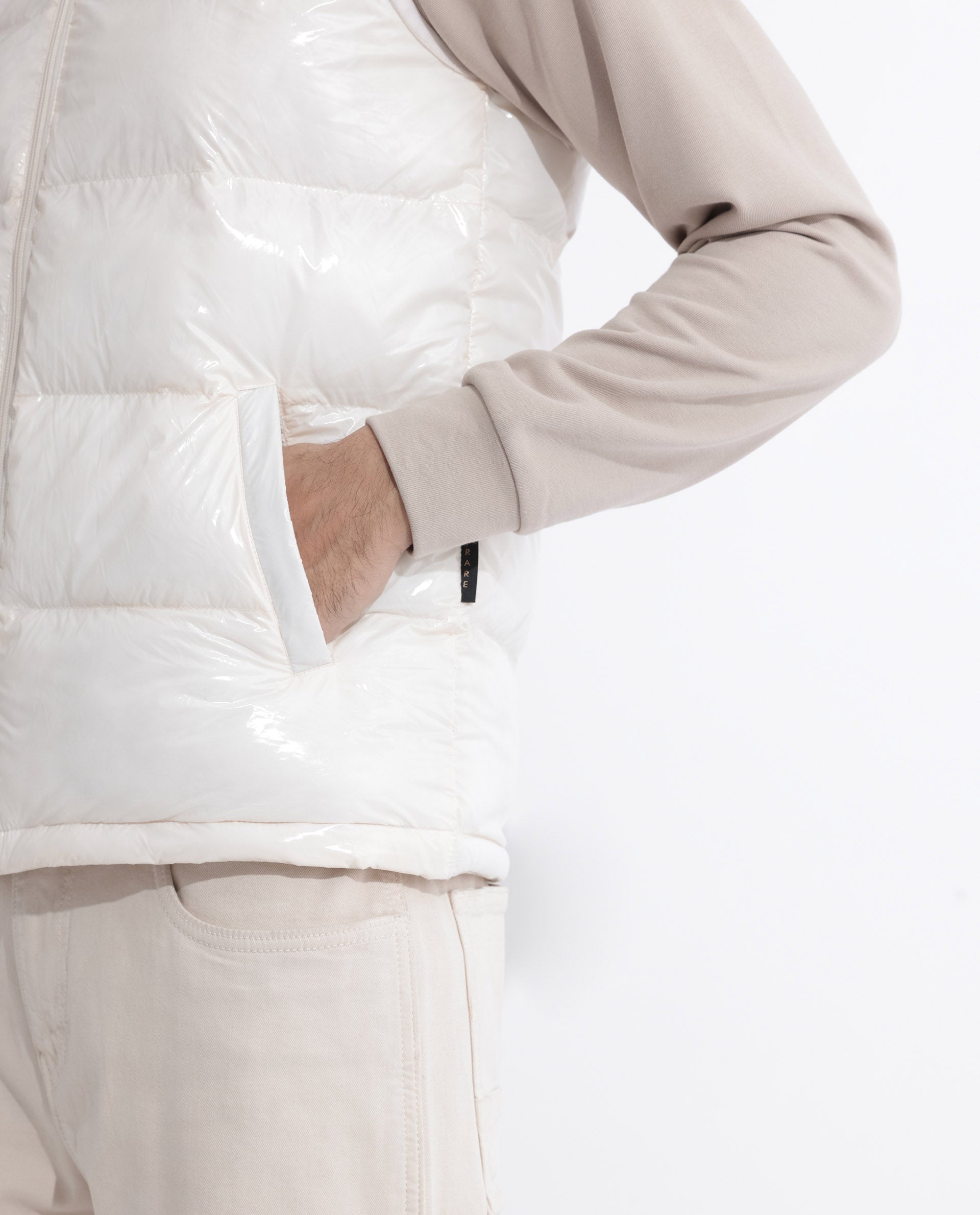 Rare Rabbit Men's Cover Off White High Neck Quilted Puffer Jacket