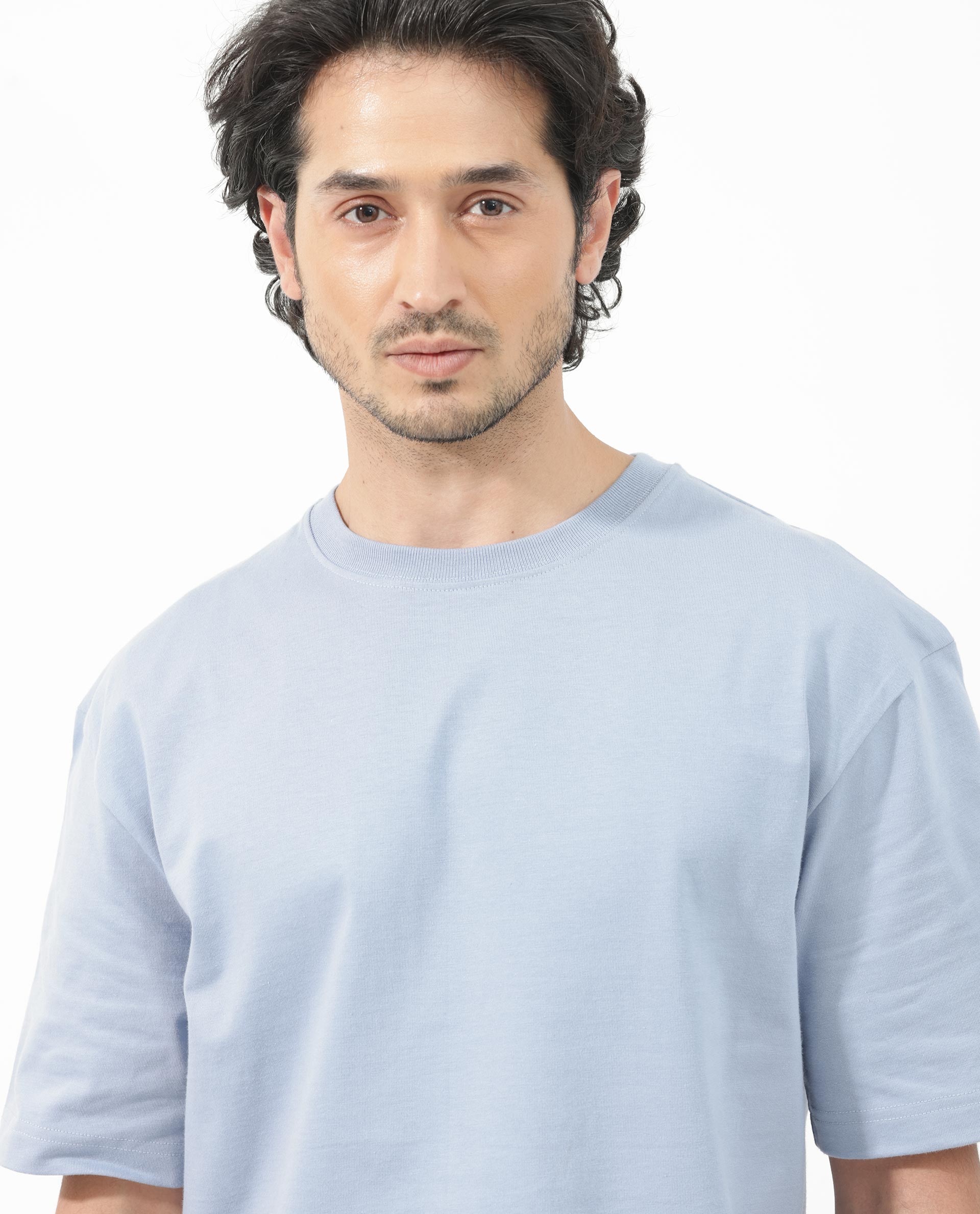 Rare Rabbit Articale Men's Covey Blue Cotton Fabric Crew Neck Oversized Fit Knit Botanical Print T-Shirt