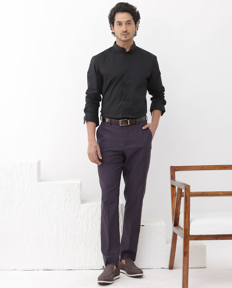 Rare Rabbit Men's Cox-3 Black Cotton Polyester Fabric High Neck Mandarin Collar Full Sleeves Solid Shirt