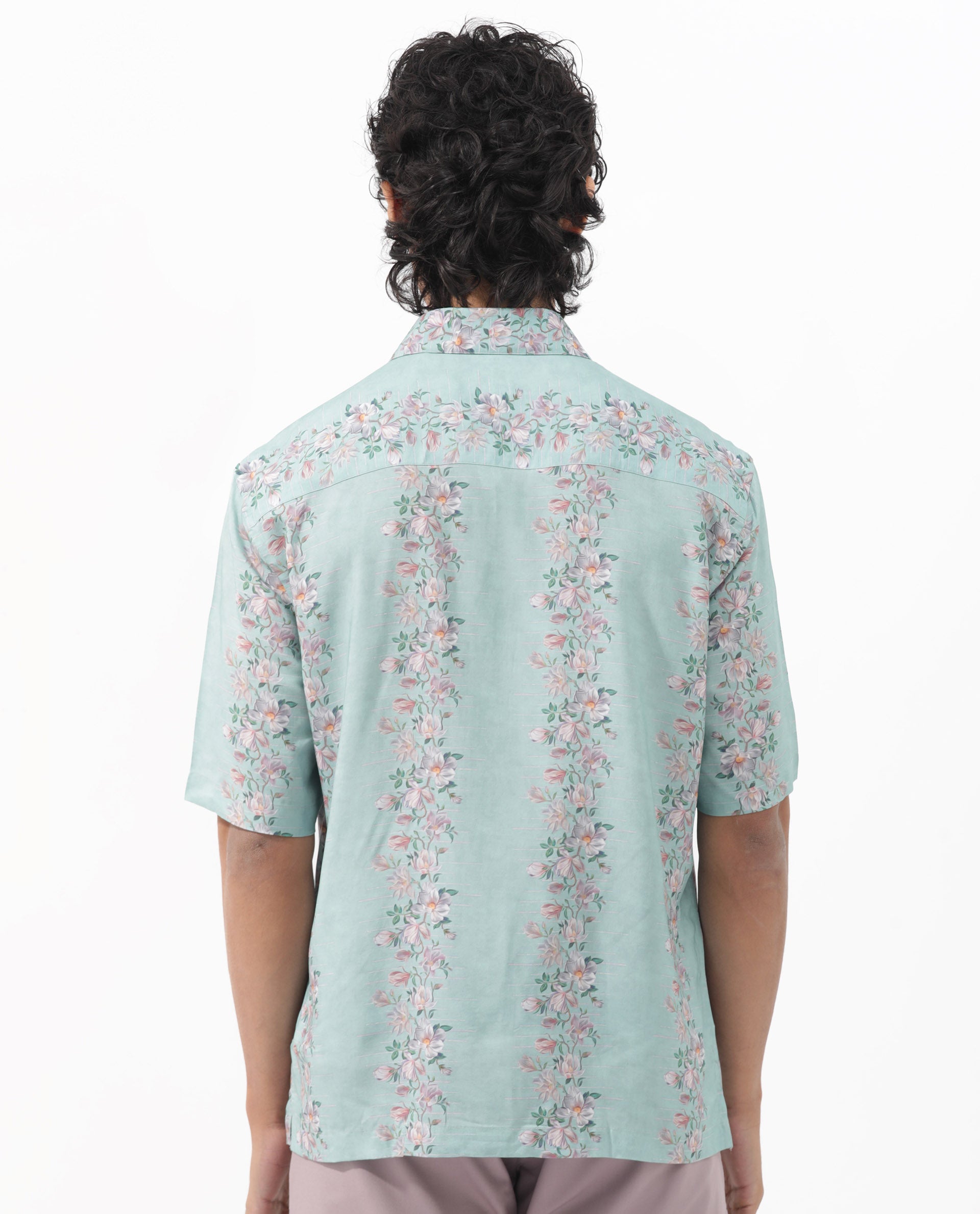 Rare Rabbit Men's Wreath Turq Viscose Fabric Half Sleeves Boxy Fit Floral Print Shirt