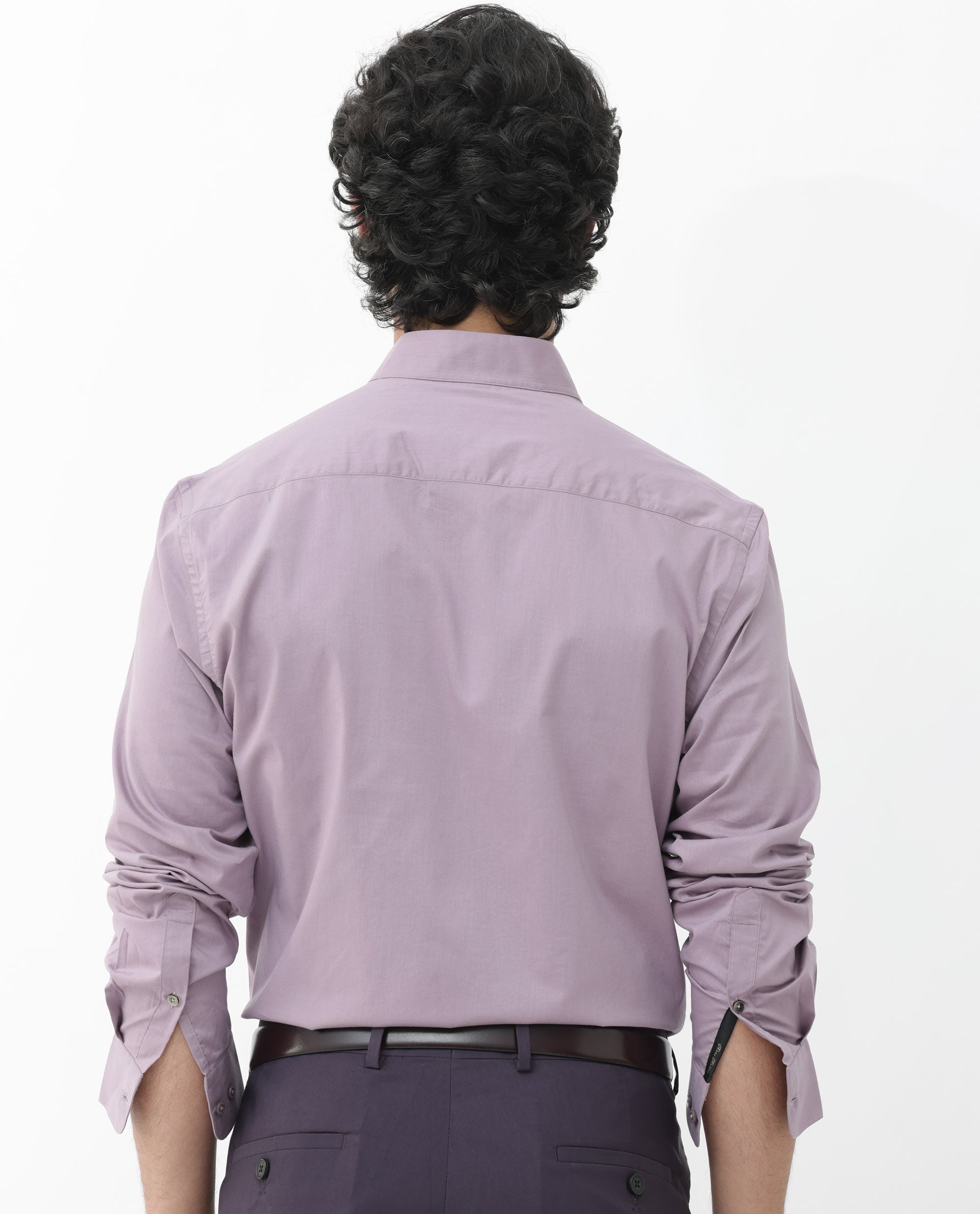 Rare Rabbit Men's Cox-3 Dusky Purple Cotton Polyester Fabric High Neck Mandarin Collar Full Sleeves Solid Shirt