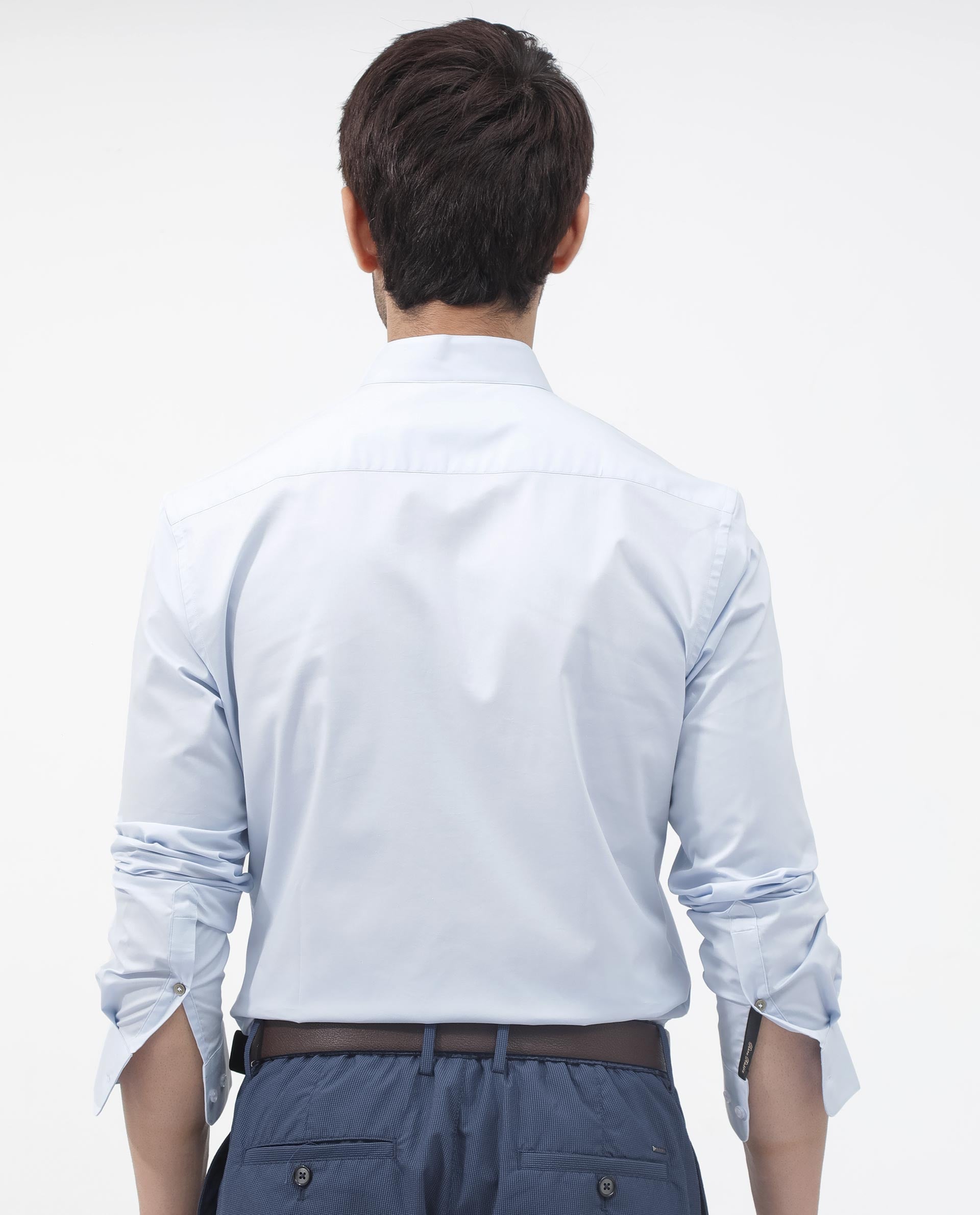 Rare Rabbit Mens Coz Pastel Blue Full Sleeve Mandarin Collar Cotton Blend Solid Shirt