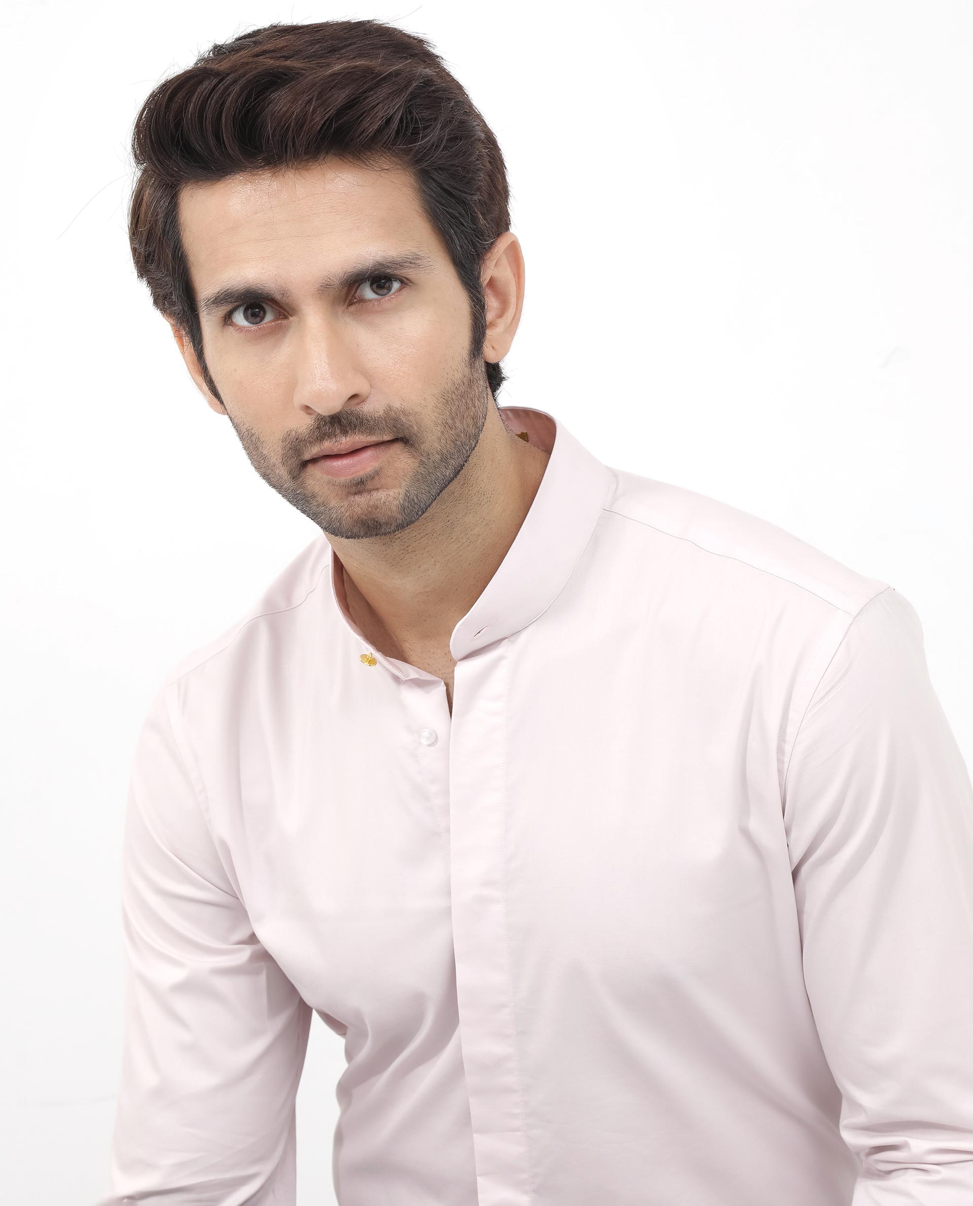 Rare Rabbit Mens Coz Pastel Pink Full Sleeve Mandarin Collar Cotton Blend Solid Shirt