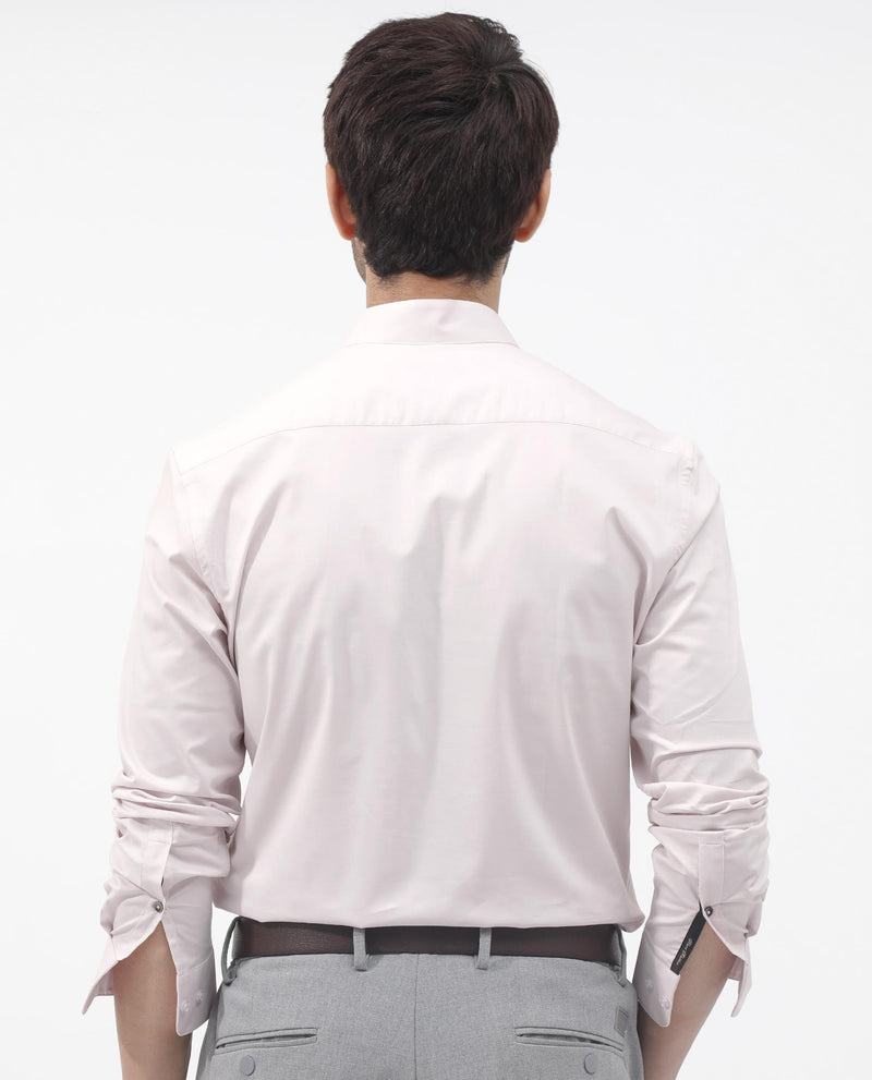 Rare Rabbit Mens Coz Pastel Pink Full Sleeve Mandarin Collar Cotton Blend Solid Shirt