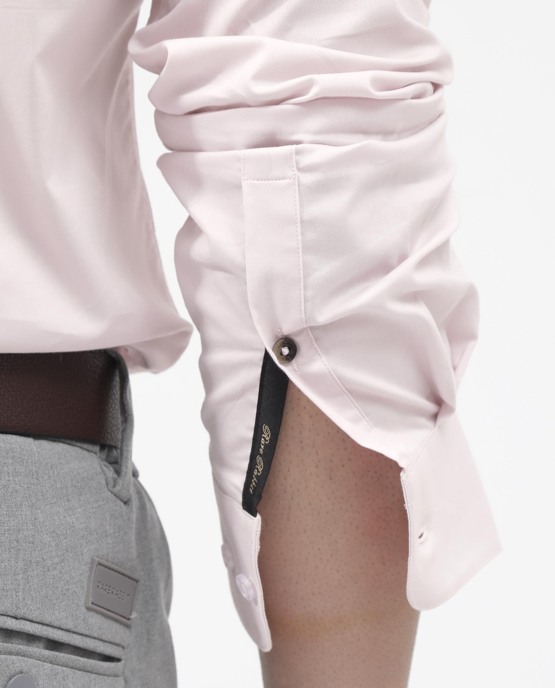 Rare Rabbit Mens Coz Pastel Pink Full Sleeve Mandarin Collar Cotton Blend Solid Shirt