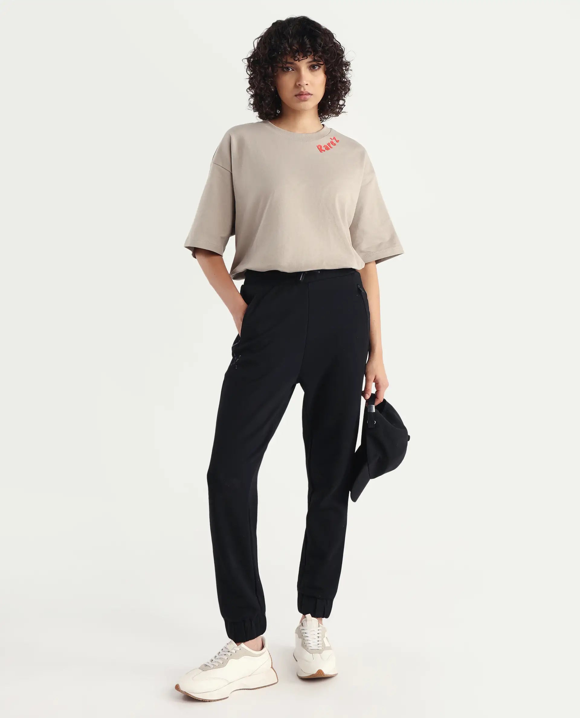 Rareism Women's Heavy Weight Interlock 340 Gsm Cotton Blend Plain Ankle Length Relaxed Fit Track Pant