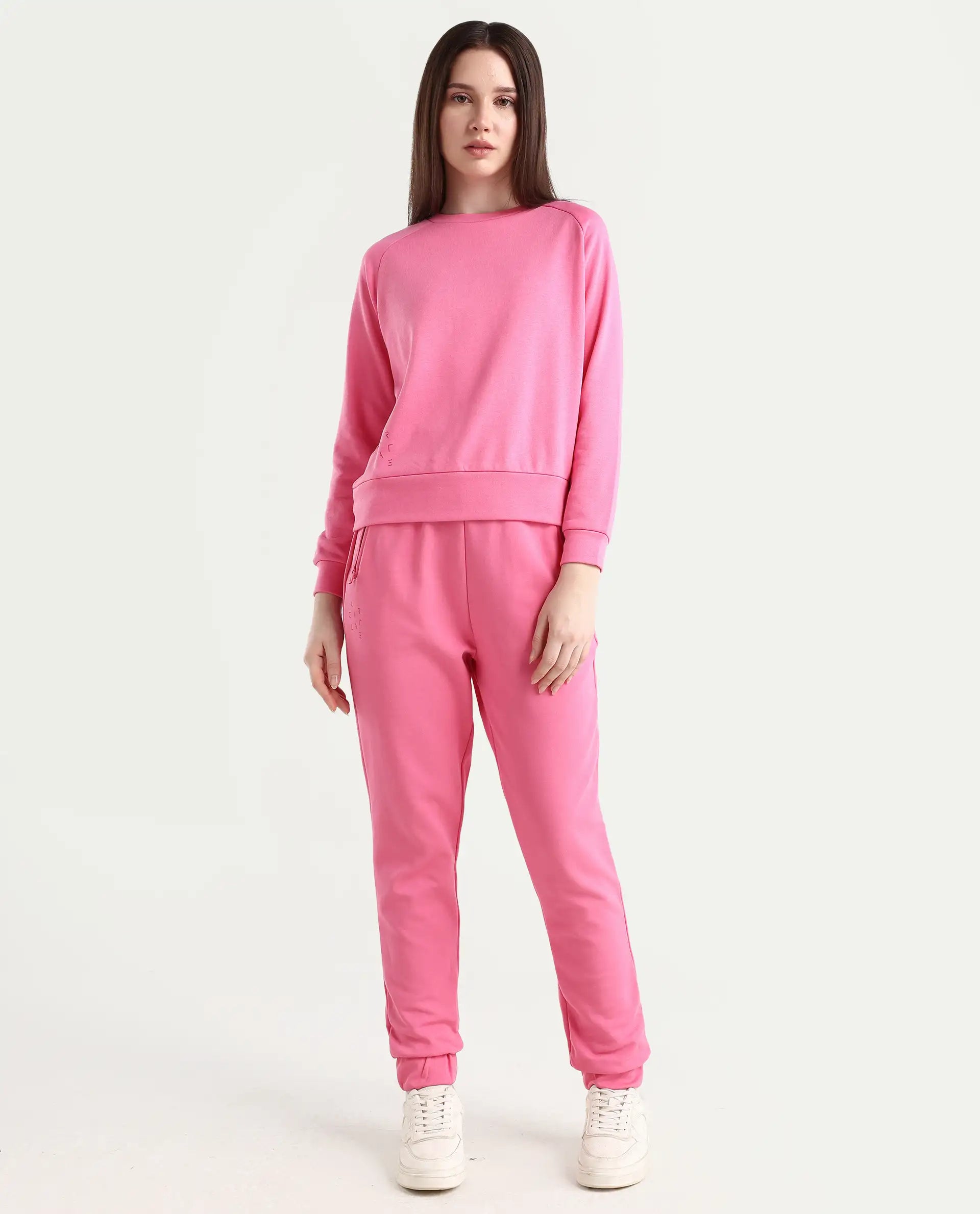 Rareism Women's Heavy Weight Interlock 340 Gsm Cotton Blend Plain Ankle Length Relaxed Fit Track Pant