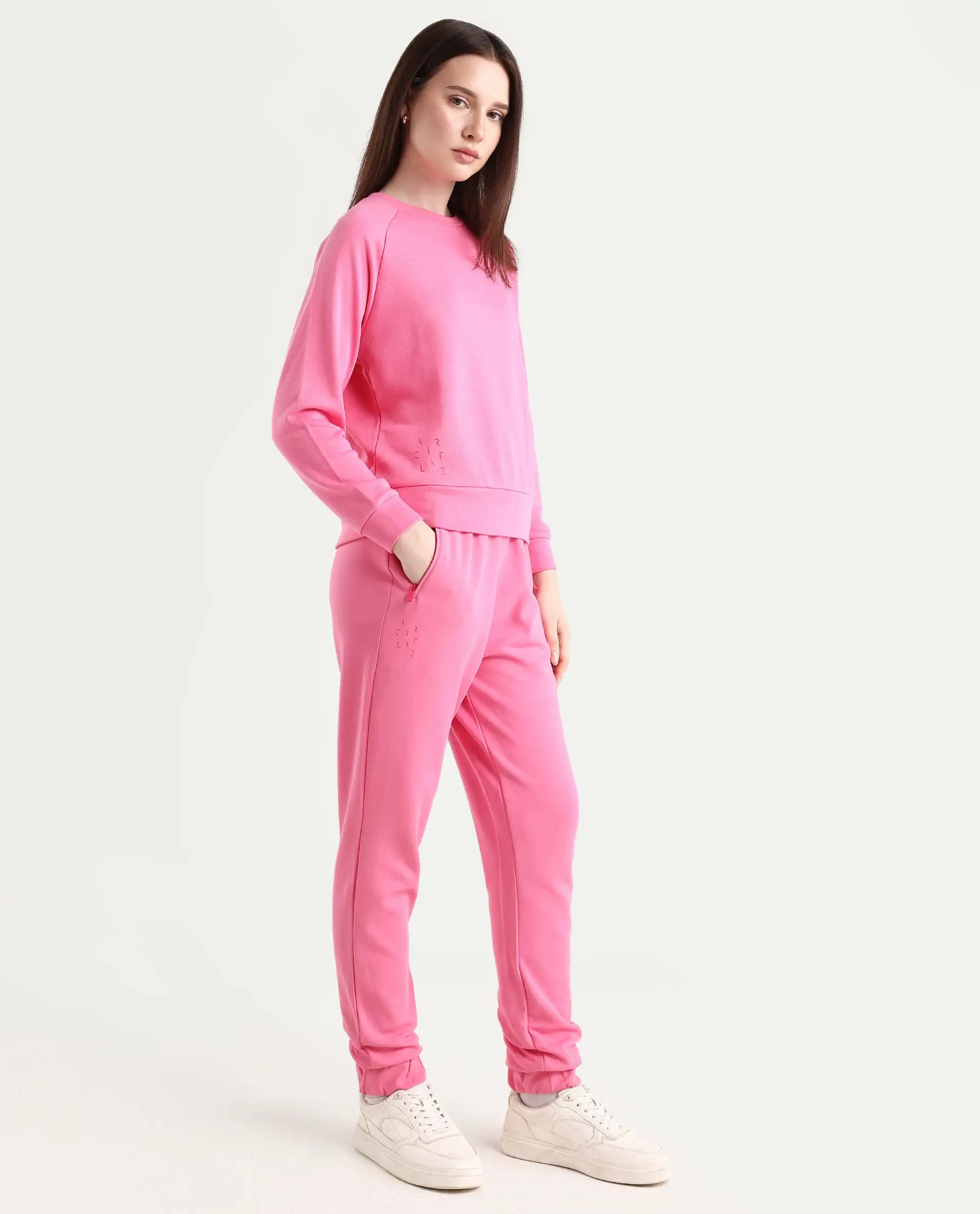 Rareism Women's Heavy Weight Interlock 340 Gsm Cotton Blend Plain Ankle Length Relaxed Fit Track Pant