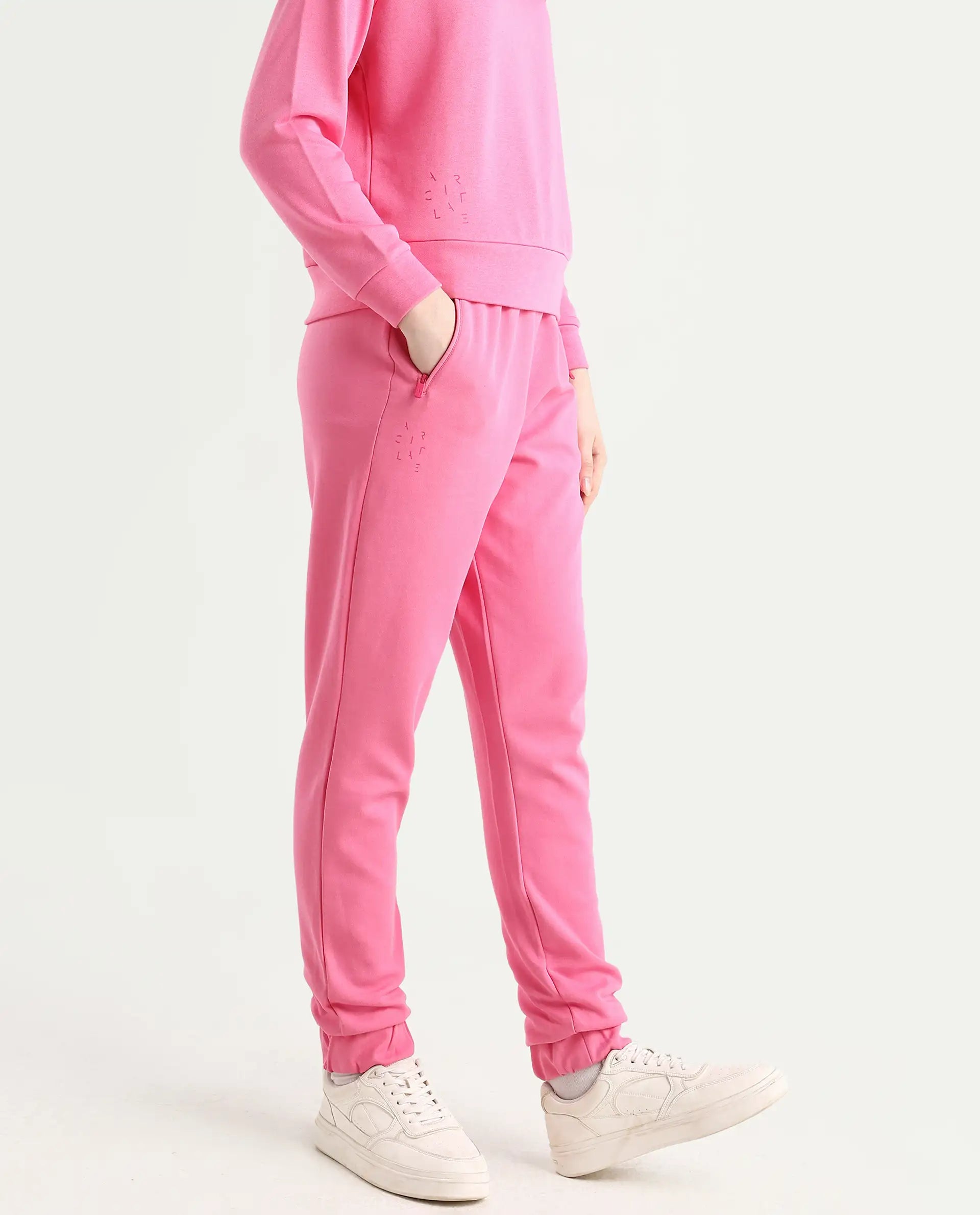 Rareism Women's Heavy Weight Interlock 340 Gsm Cotton Blend Plain Ankle Length Relaxed Fit Track Pant