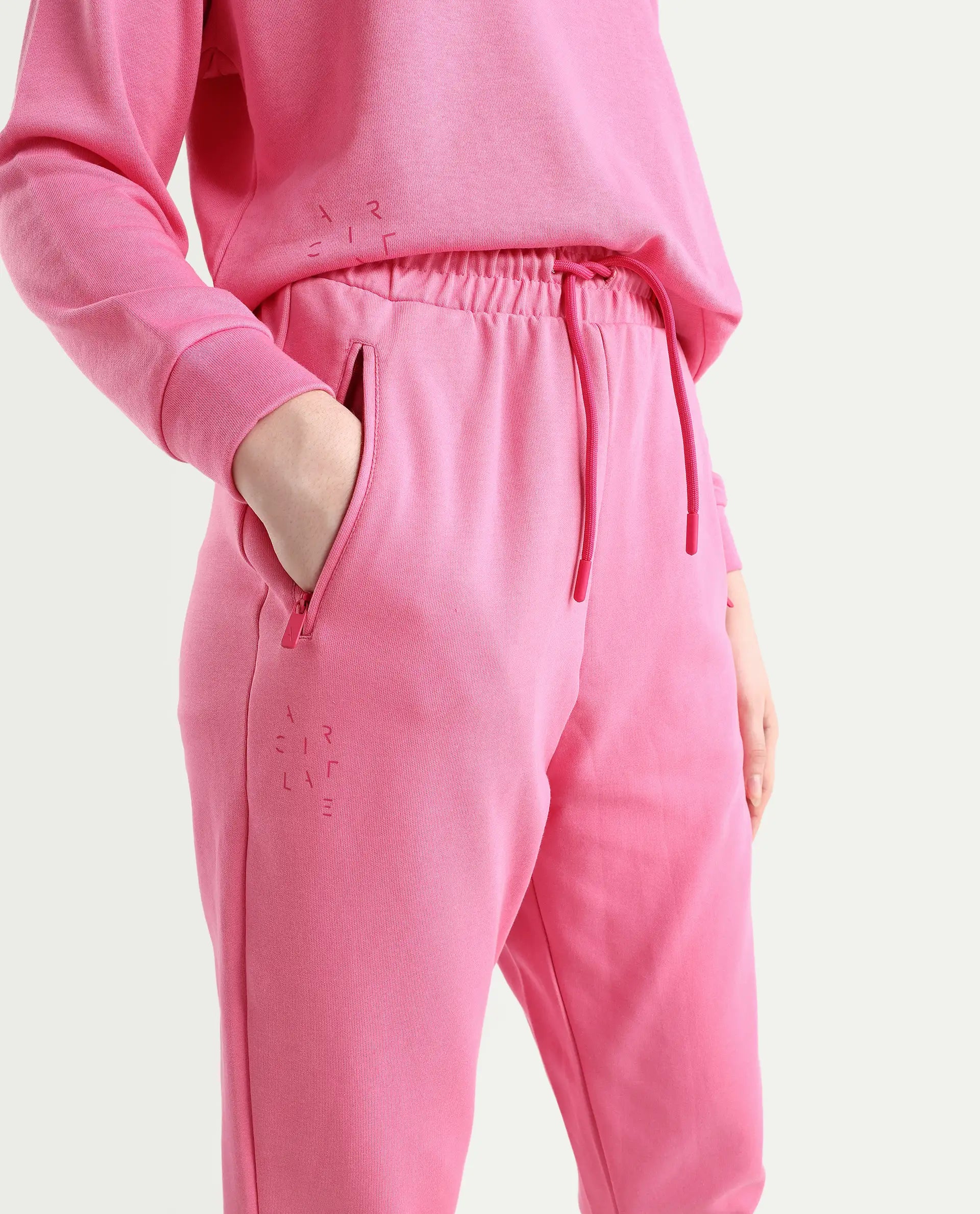 Rareism Women's Heavy Weight Interlock 340 Gsm Cotton Blend Plain Ankle Length Relaxed Fit Track Pant