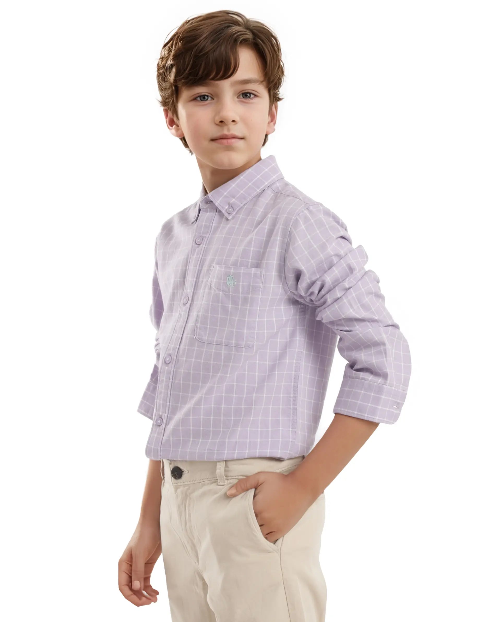 Rare Ones Kids Crew Purple Cotton Full Sleeves Button Down Collar Regular Fit Checked Shirt
