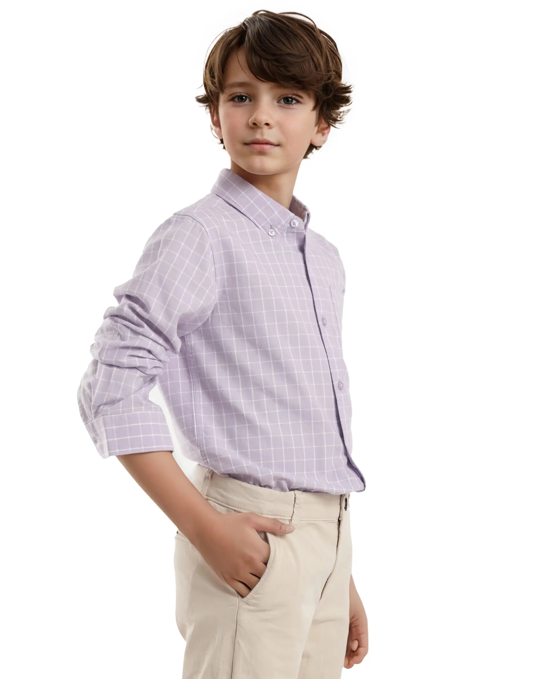 Rare Ones Kids Crew Purple Cotton Full Sleeves Button Down Collar Regular Fit Checked Shirt