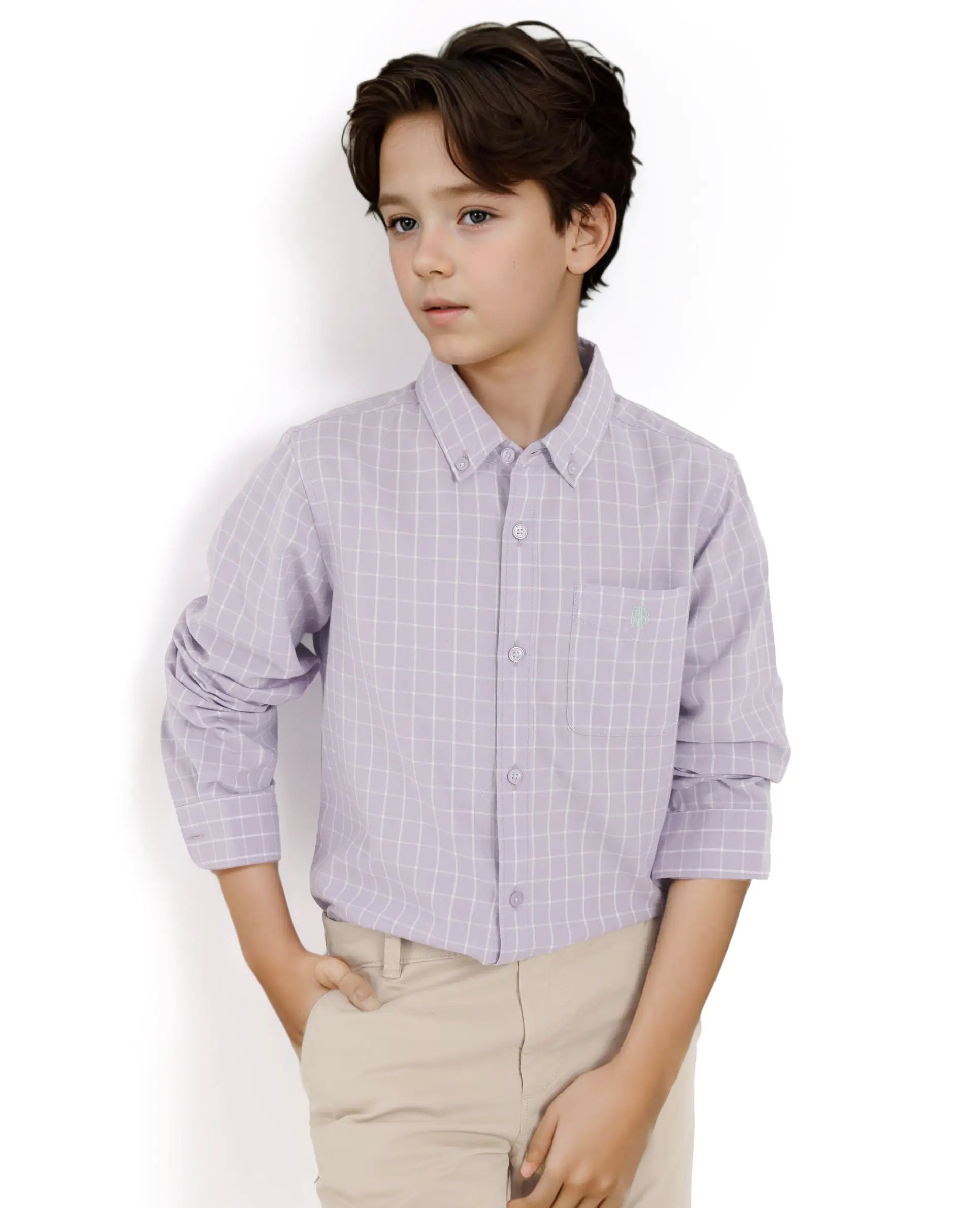 Rare Ones Kids Crew Purple Cotton Full Sleeves Button Down Collar Regular Fit Checked Shirt