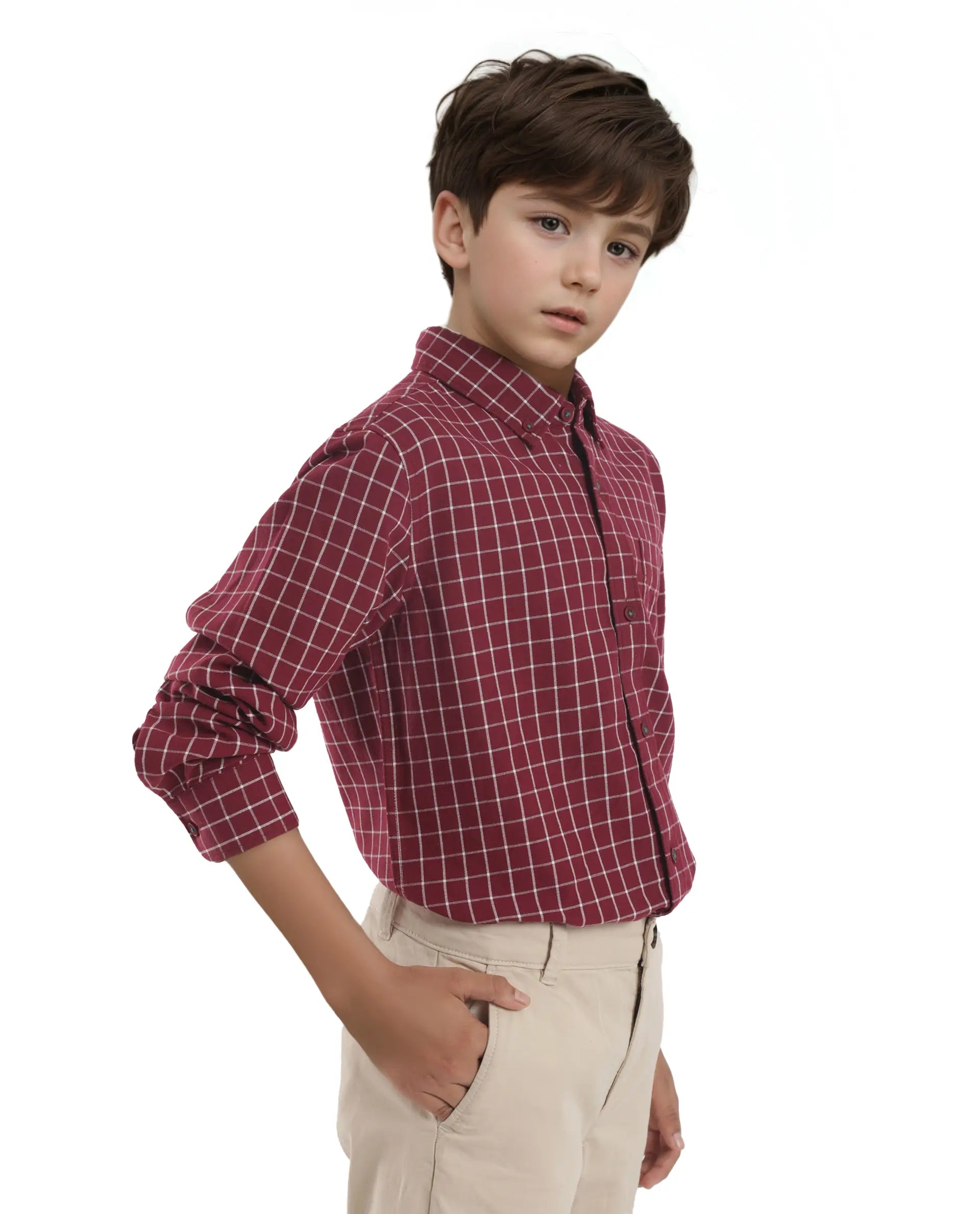 Rare Ones Kids Crew Red Cotton Full Sleeves Button Down Collar Regular Fit Checked Shirt