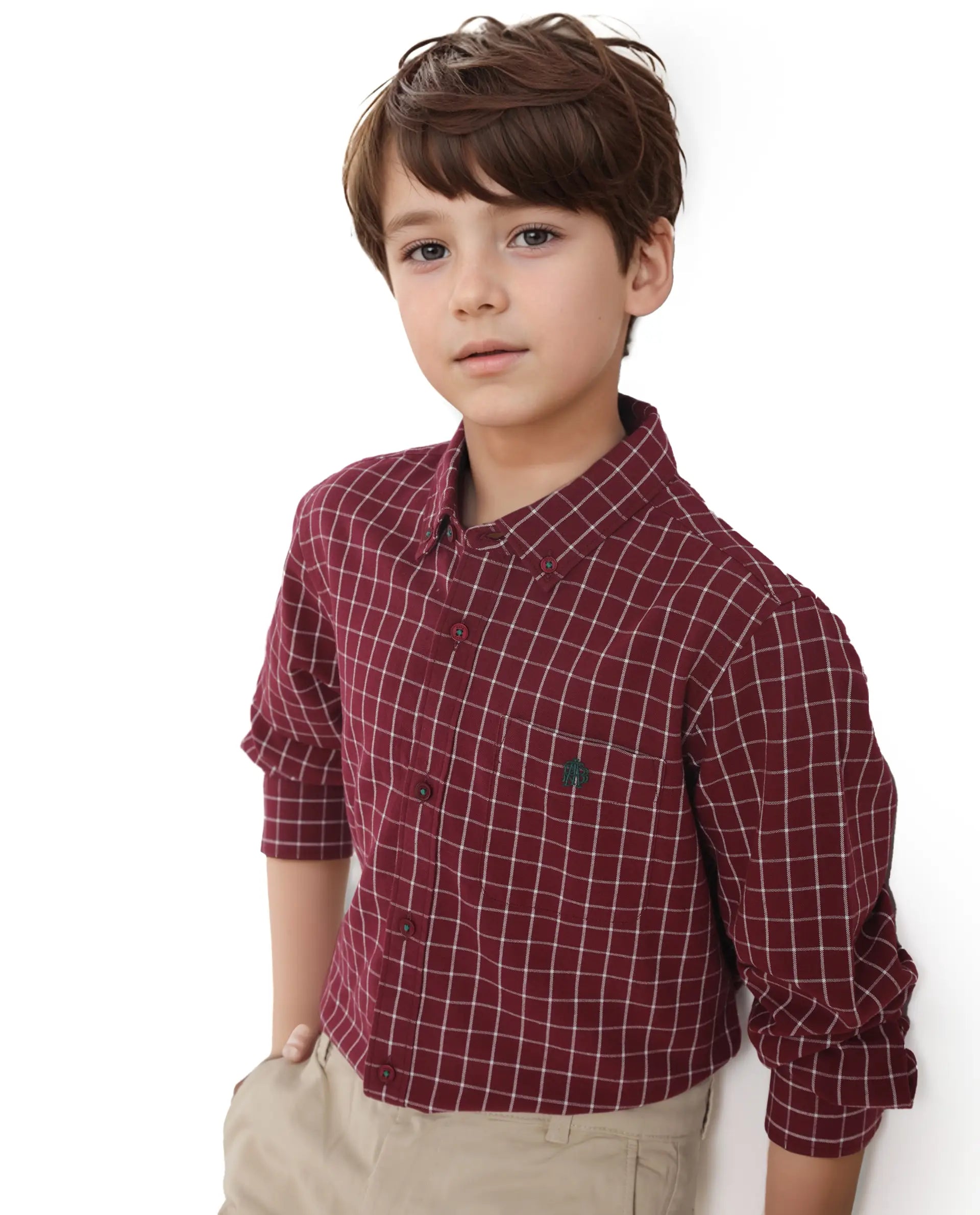 Rare Ones Kids Crew Red Cotton Full Sleeves Button Down Collar Regular Fit Checked Shirt