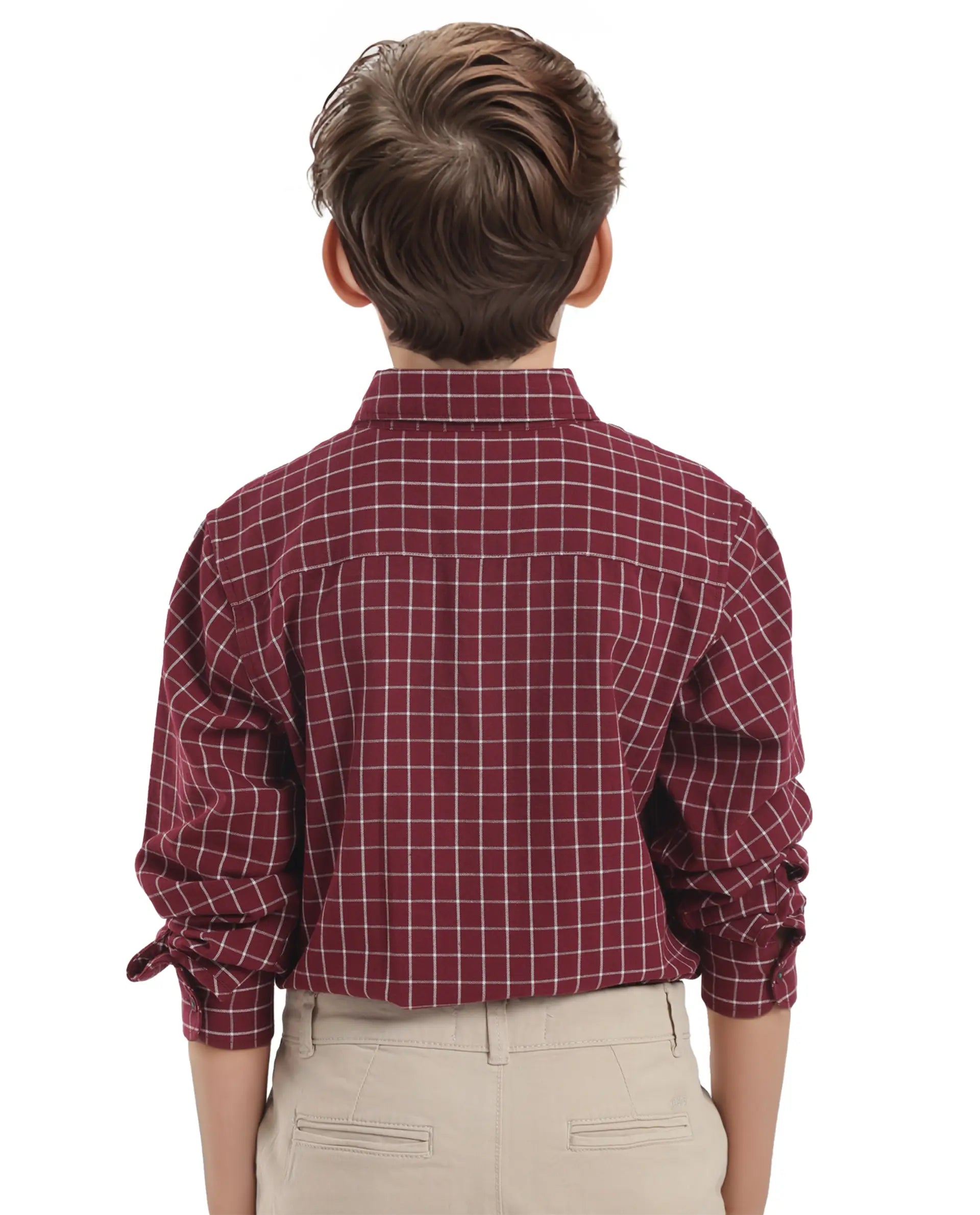 Rare Ones Kids Crew Red Cotton Full Sleeves Button Down Collar Regular Fit Checked Shirt