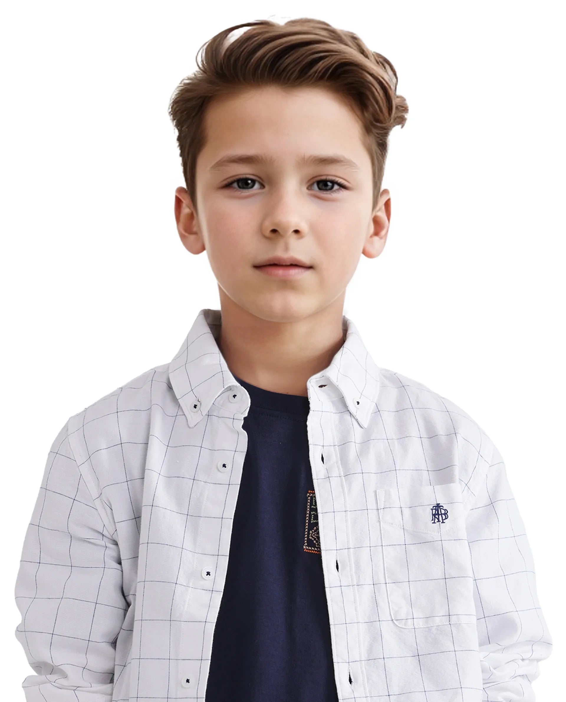 Rare Ones Kids Crew White Cotton Full Sleeves Button Down Collar Regular Fit Checked Shirt