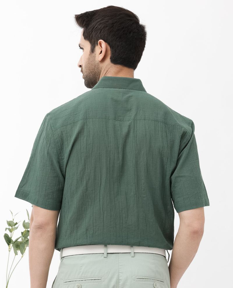 Rare Rabbit Mens Crinkle SS Dusky Green Short Sleeve Crinkle Effect Regular Fit Shirt