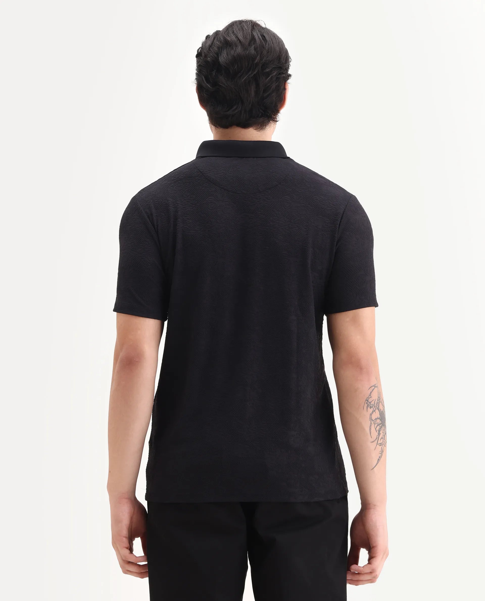 Rare Rabbit Men's Criuse Navy Polyester Jacquard Regular Fit Half Sleeve Polo