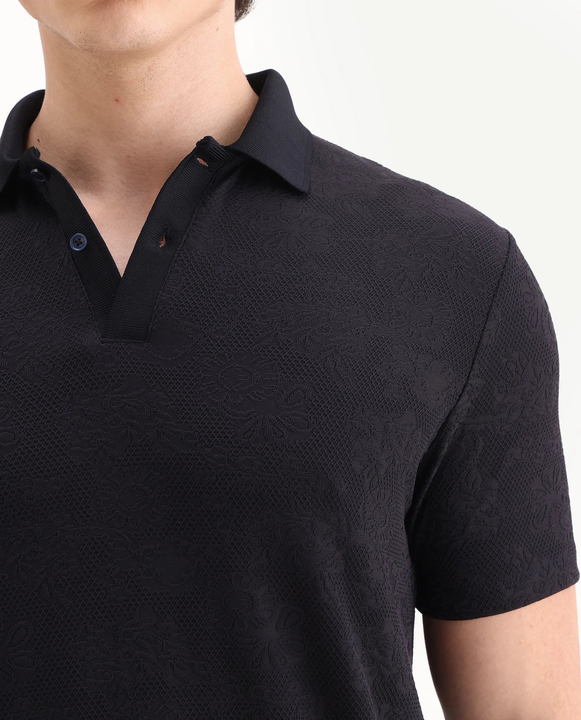 Rare Rabbit Men's Criuse Navy Polyester Jacquard Regular Fit Half Sleeve Polo