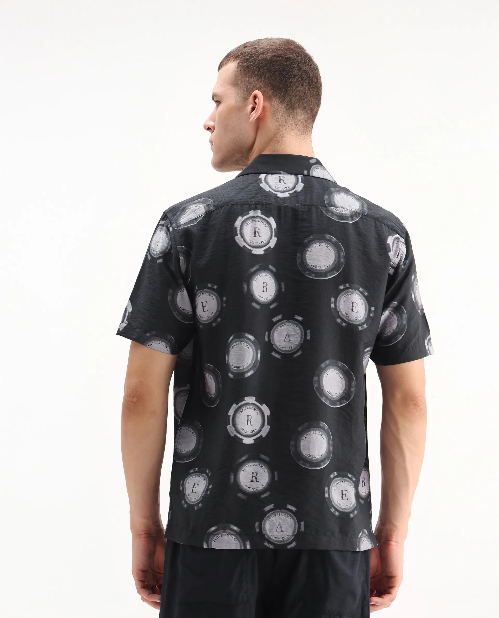 Rare Rabbit Men's Crix Dusky Purple Viscose Blend Geometric Print Relaxed Fit Half Sleeve Cuban Collar Shirt