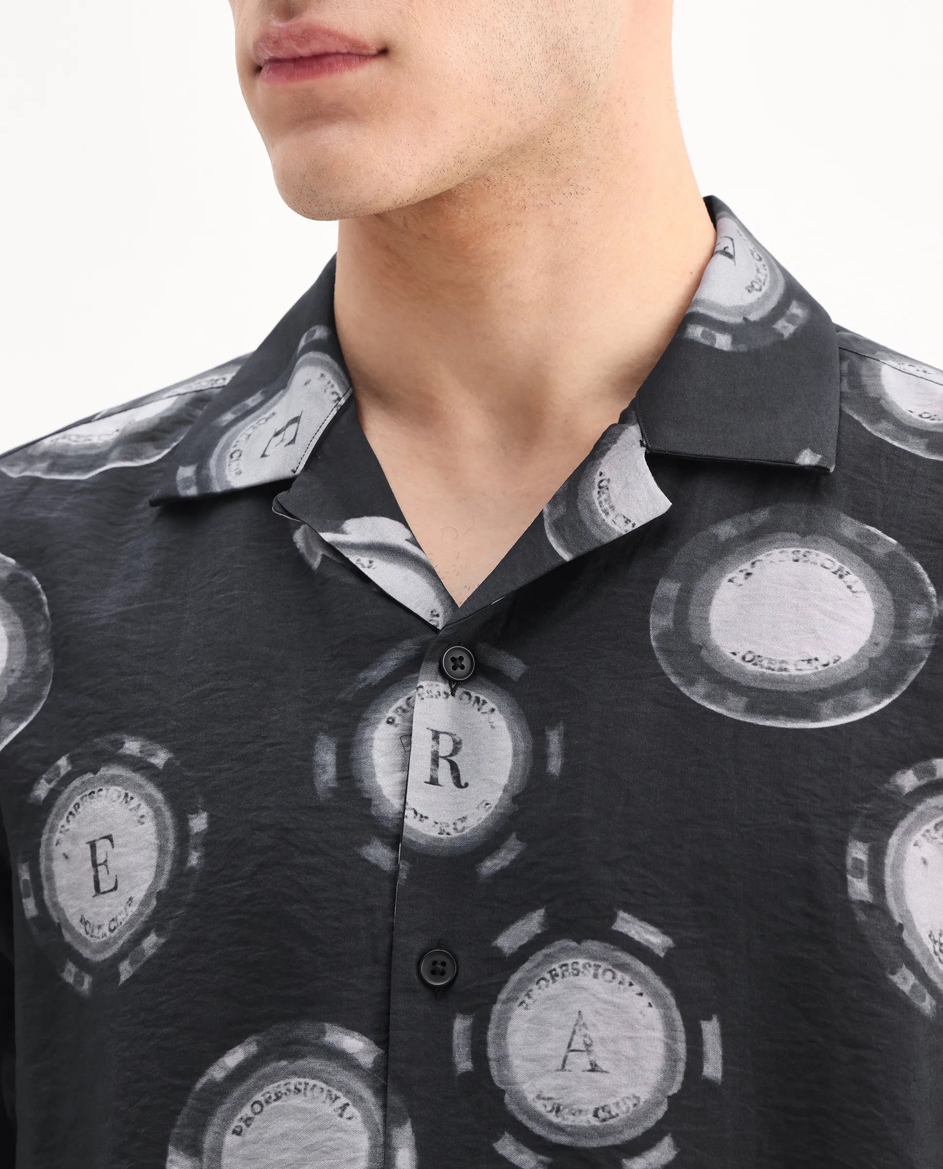 Rare Rabbit Men's Crix Dusky Purple Viscose Blend Geometric Print Relaxed Fit Half Sleeve Cuban Collar Shirt