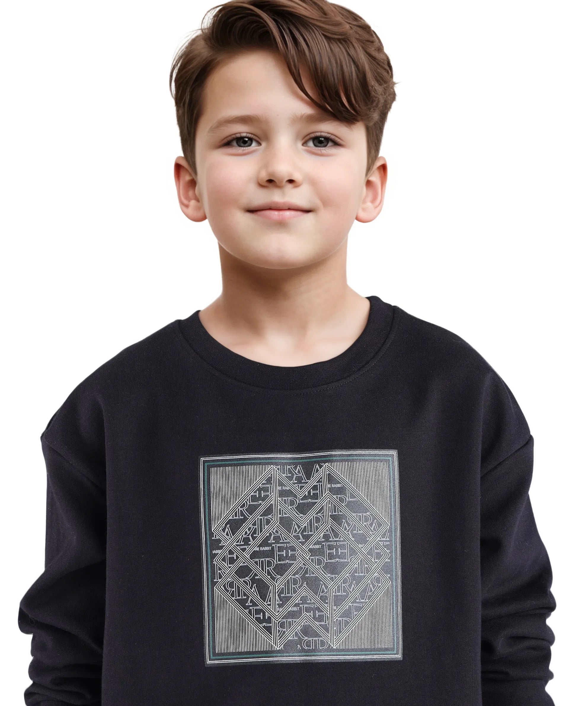 Rare Ones Kids Crocen Black Cotton Full Sleeve Crew Neck HD Print Monogram Sweatshirt