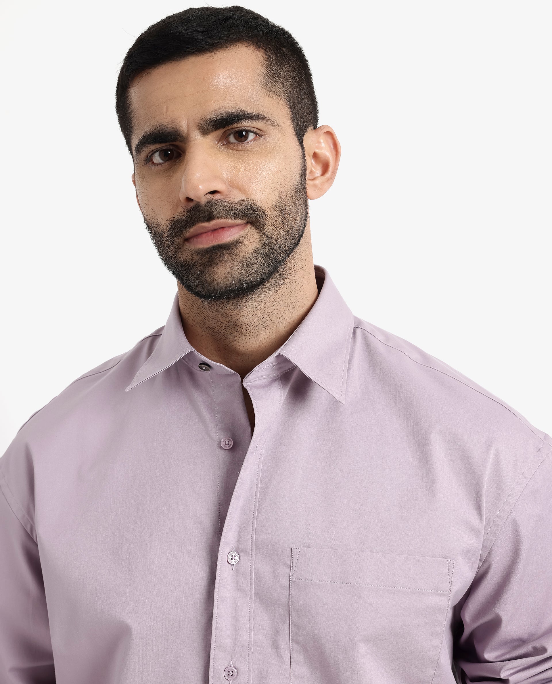 Rare Rabbit Men's Crofty Dusky Purple Cotton Lycra Fabric Full Sleeves Collared Neck Regular Fit Plain Shirt