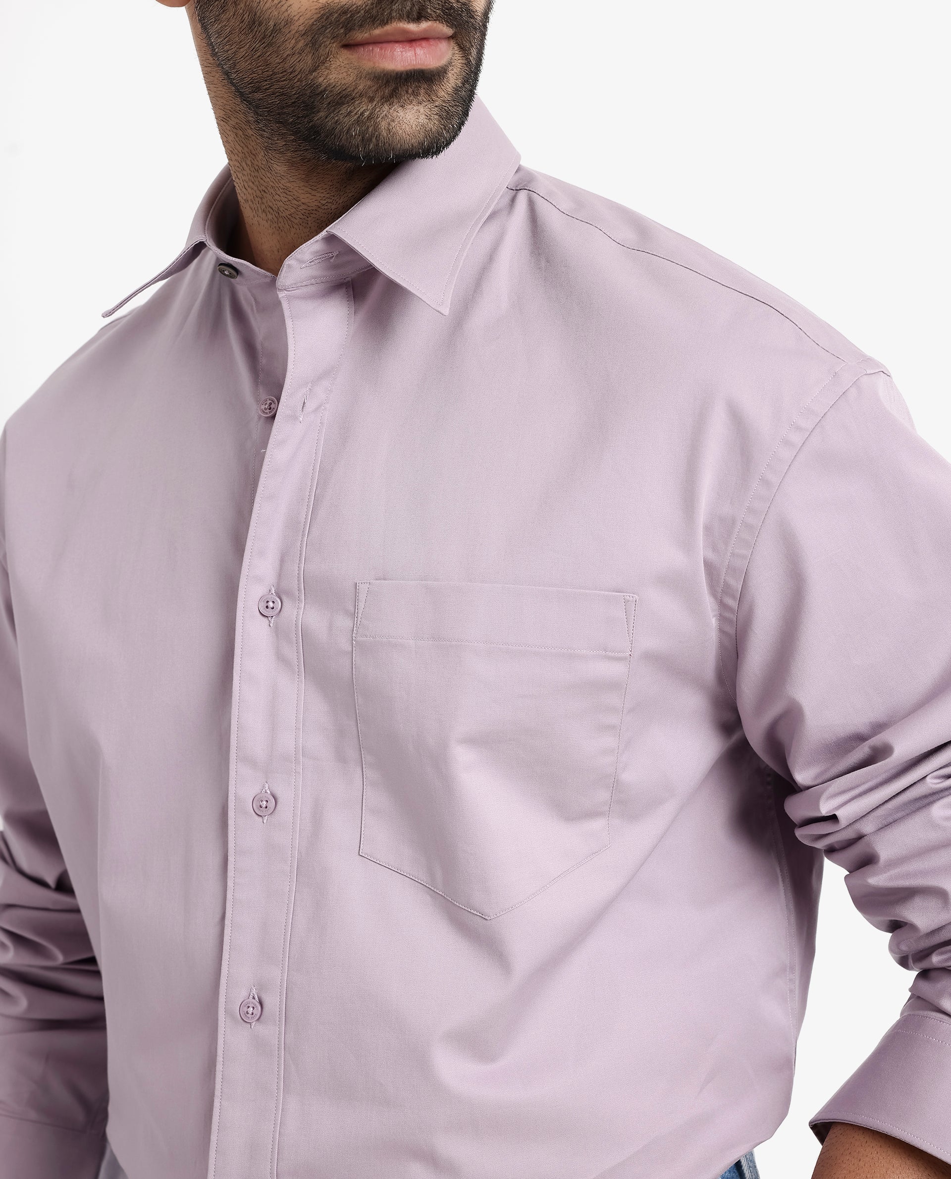 Rare Rabbit Men's Crofty Dusky Purple Cotton Lycra Fabric Full Sleeves Collared Neck Regular Fit Plain Shirt