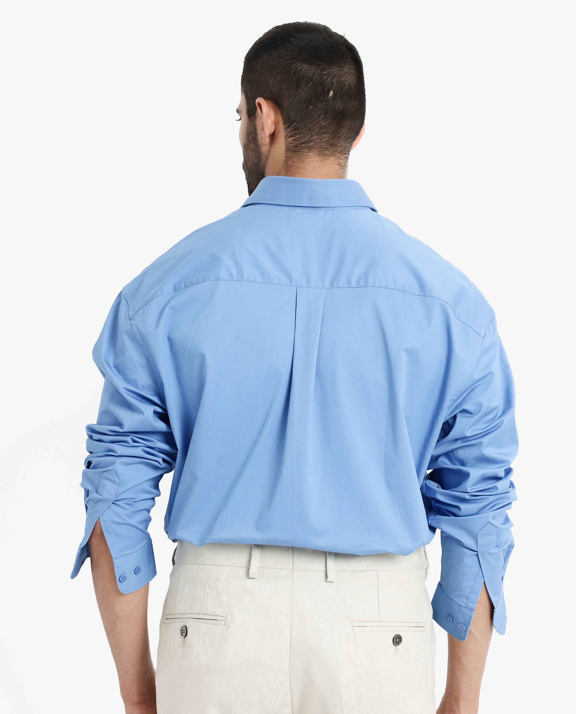 Rare Rabbit Men's Crofty Light Blue Cotton Lycra Fabric Full Sleeves Collared Neck Regular Fit Plain Shirt