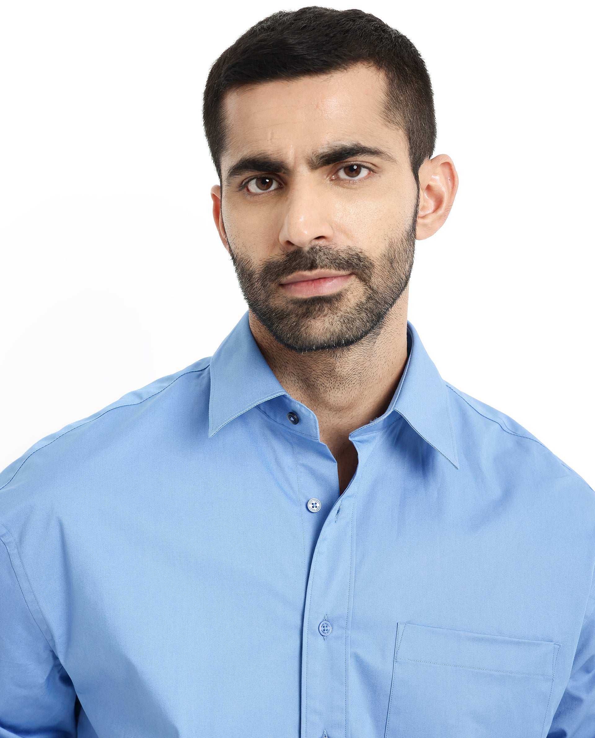 Rare Rabbit Men's Crofty Light Blue Cotton Lycra Fabric Full Sleeves Collared Neck Regular Fit Plain Shirt